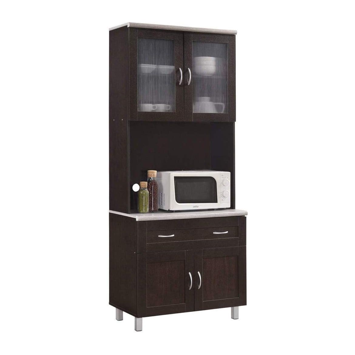 Cherry Red Elegant Kitchen Storage Cabinet with Microwave Shelf