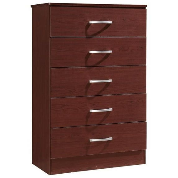 Mahogany 5-Drawer Vertical Chest with Metal Handles