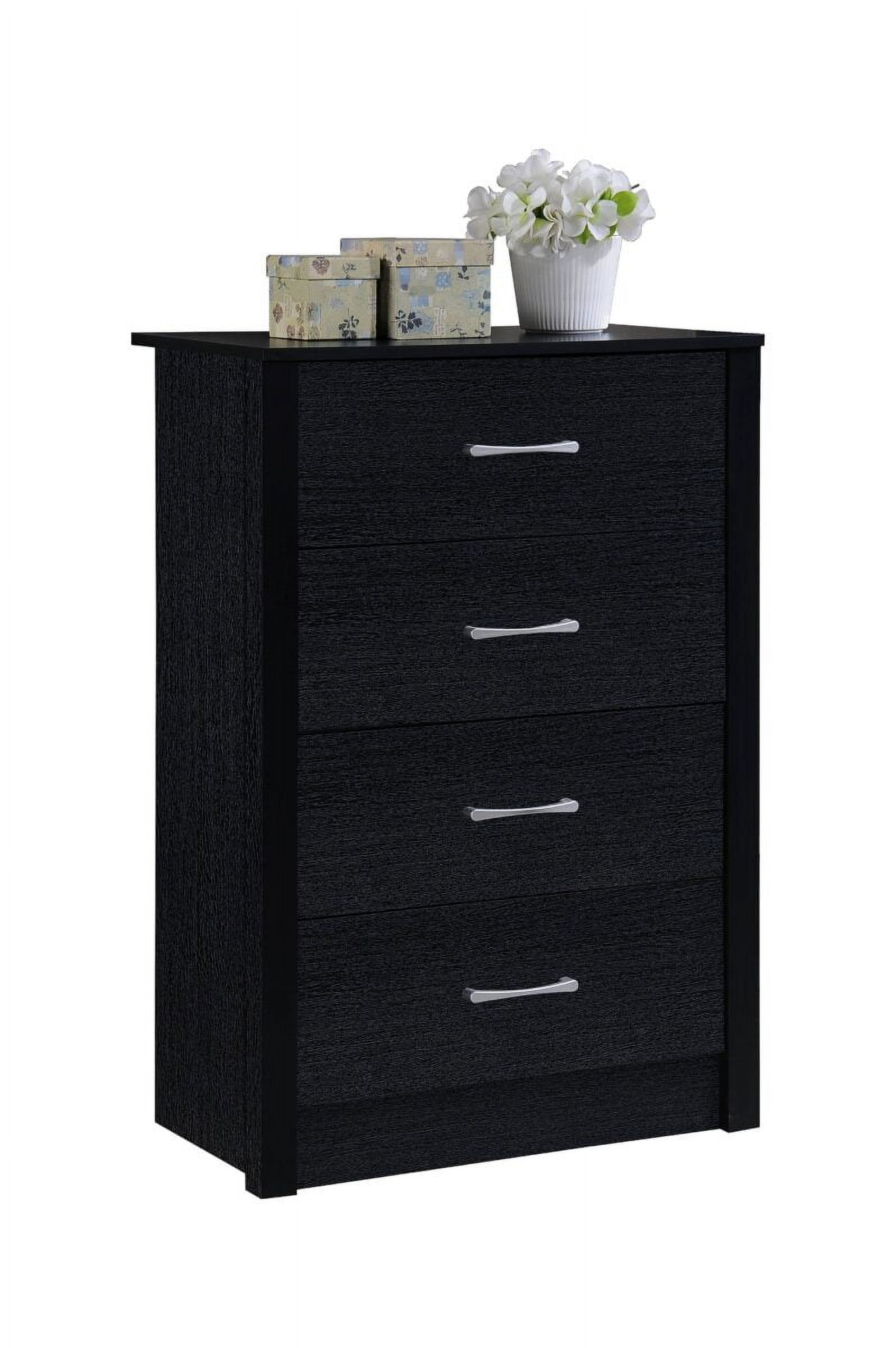 Sleek Black Contemporary 4-Drawer Chest with Metal Glides