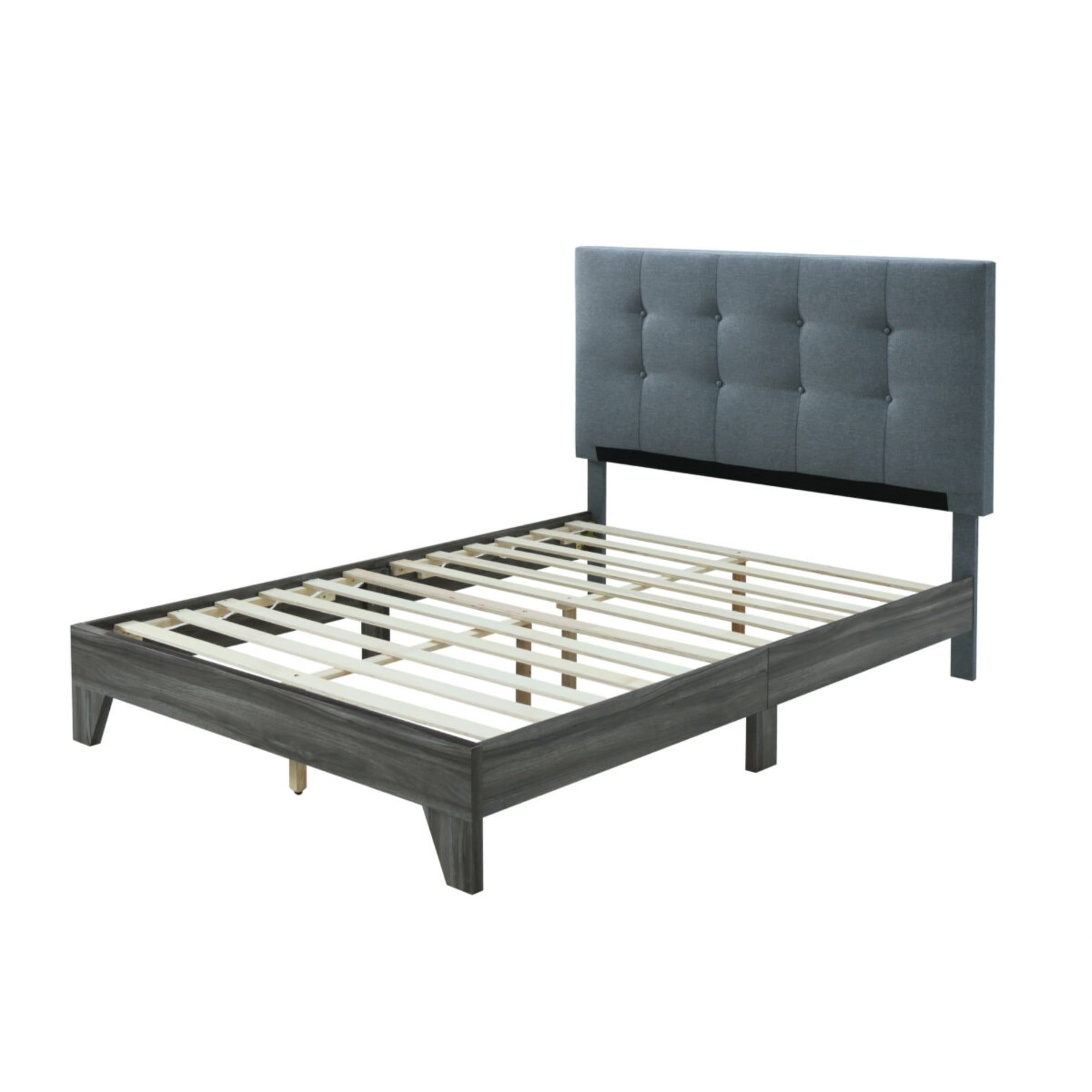 Elegant Gray Queen Platform Bed with Tufted Faux Leather Headboard