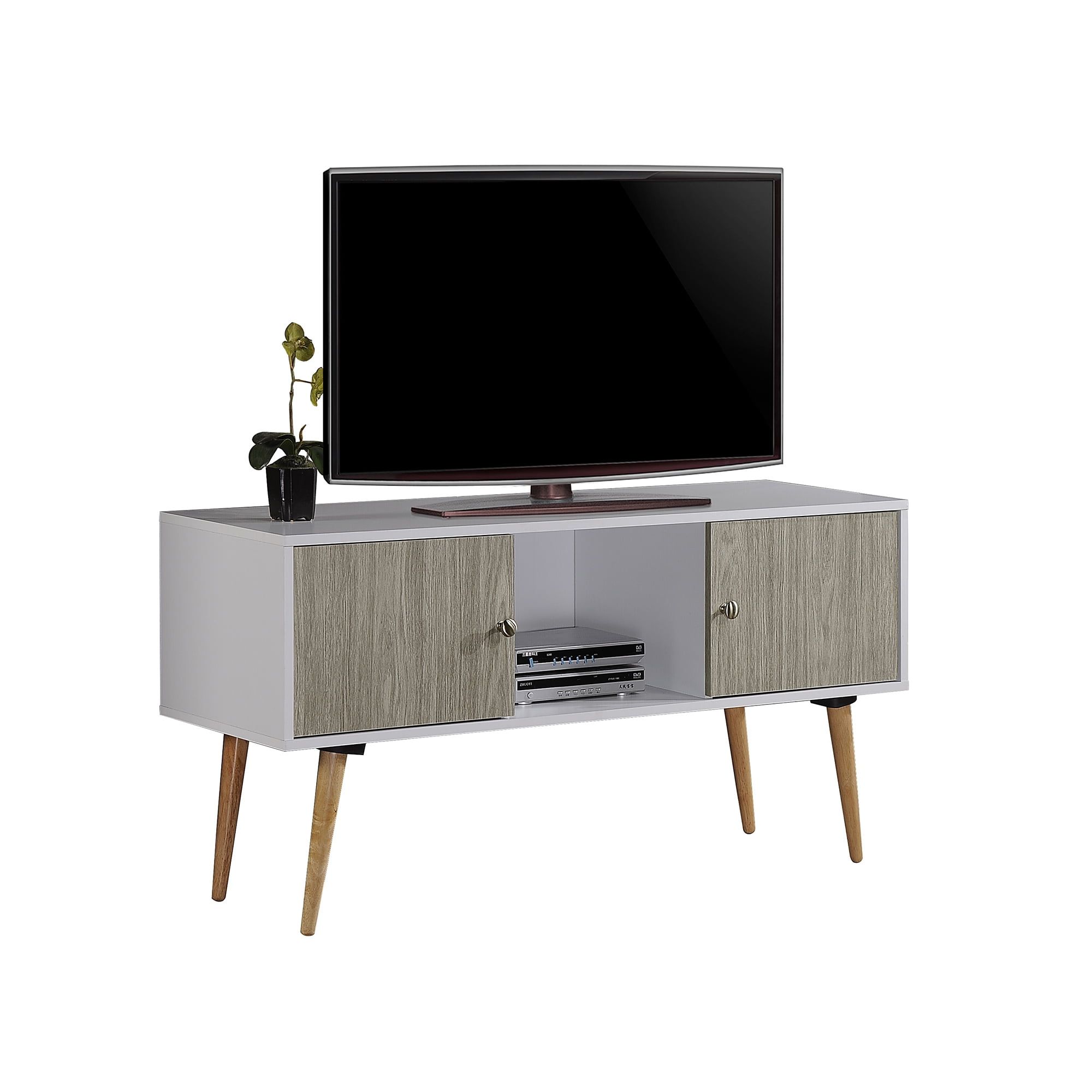 Mid-Century Modern White & Gray TV Stand with Storage