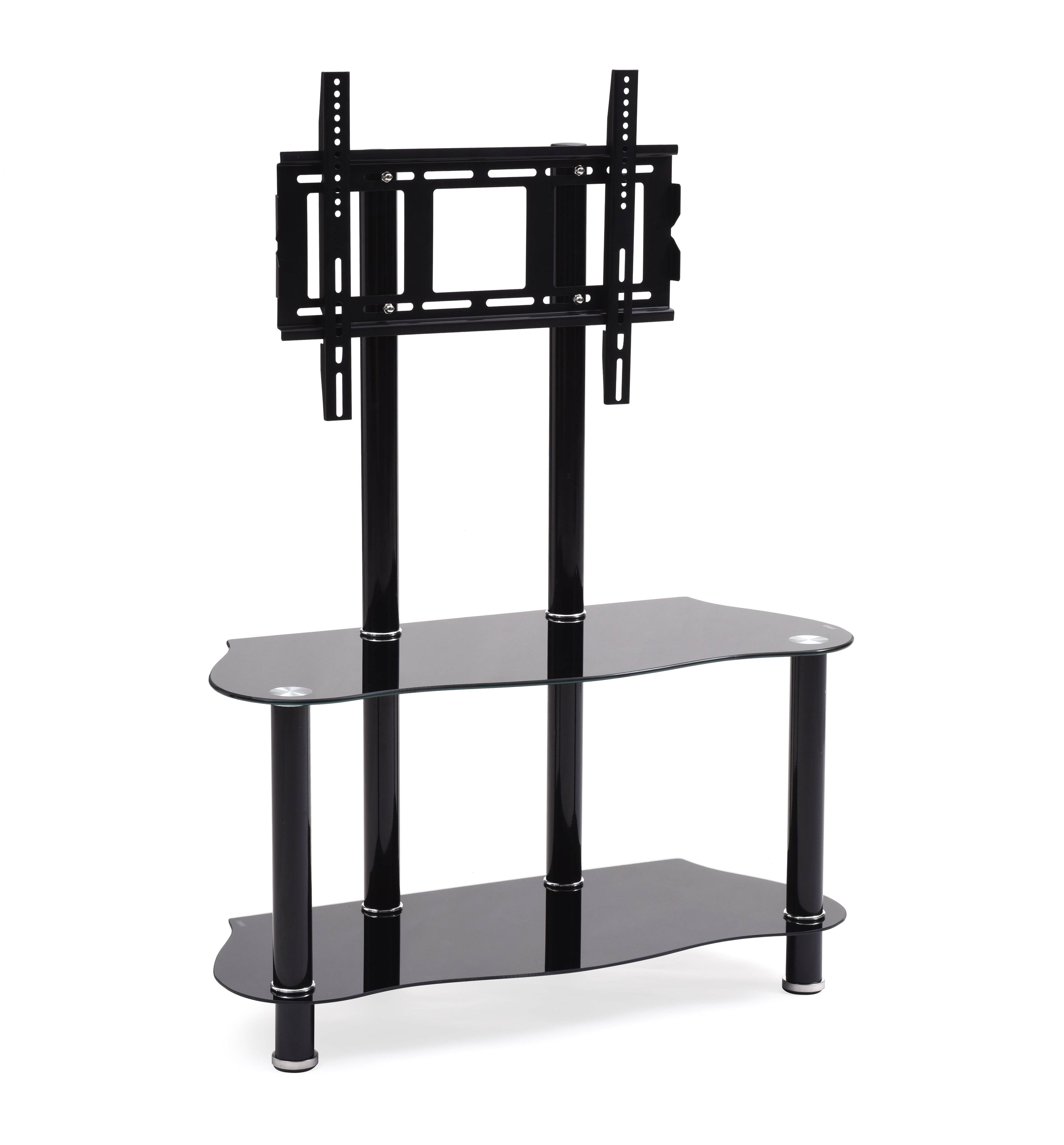 Modern 50'' Black Glass TV Stand with Cabinet and Mount