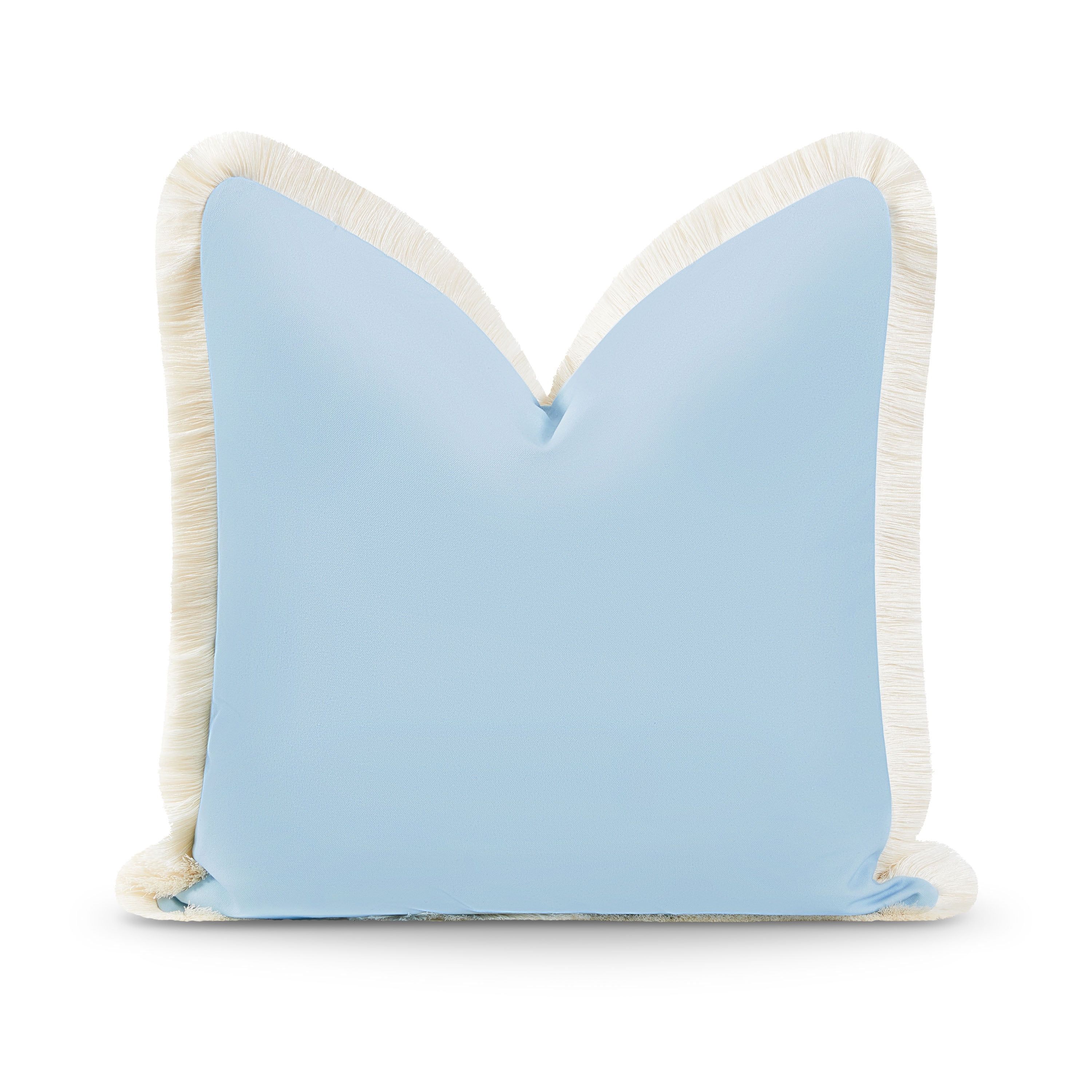 Coastal Baby Blue Square Pillow Cover with Fringe