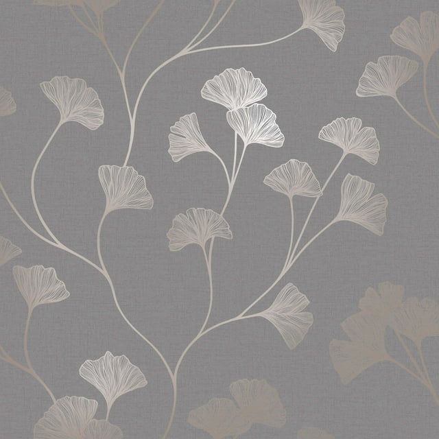 Glistening Ginkgo Leaf Non-Pasted Grey Wallpaper with Matte Finish