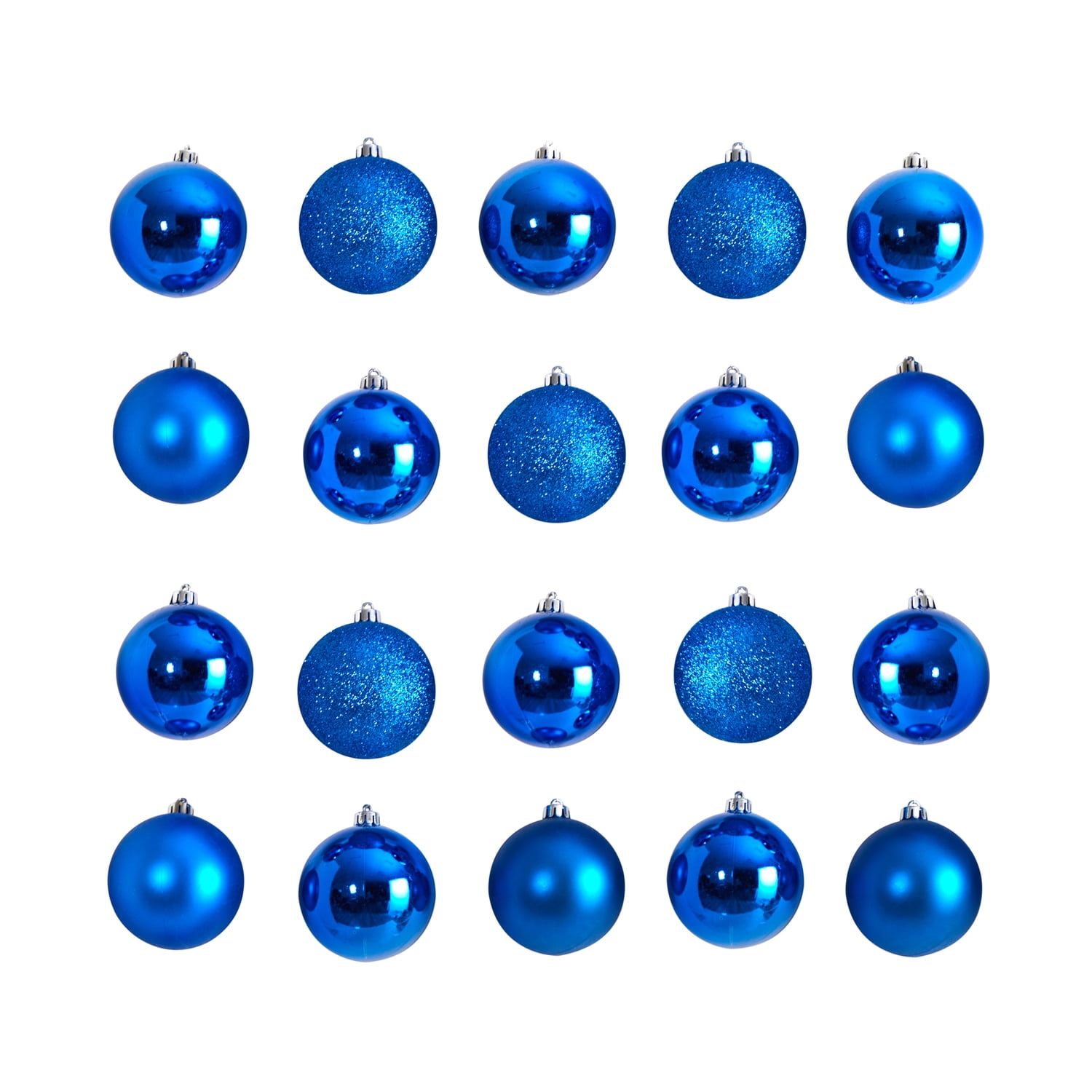 Blue Shatterproof Plastic Christmas Ball Ornament Set, 20 Pieces