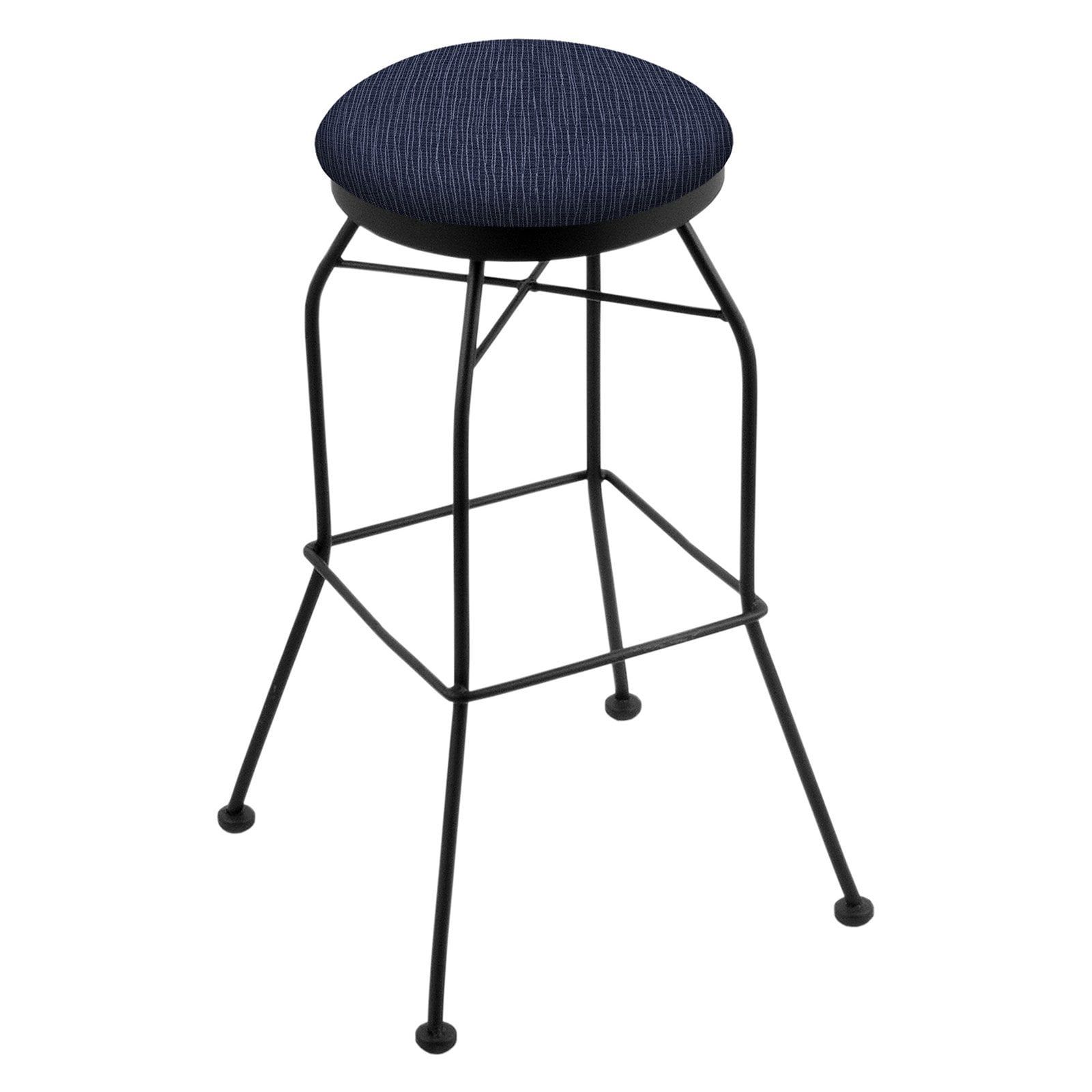 Axis Denim Blue Swivel Backless Bar Stool with Metal Frame