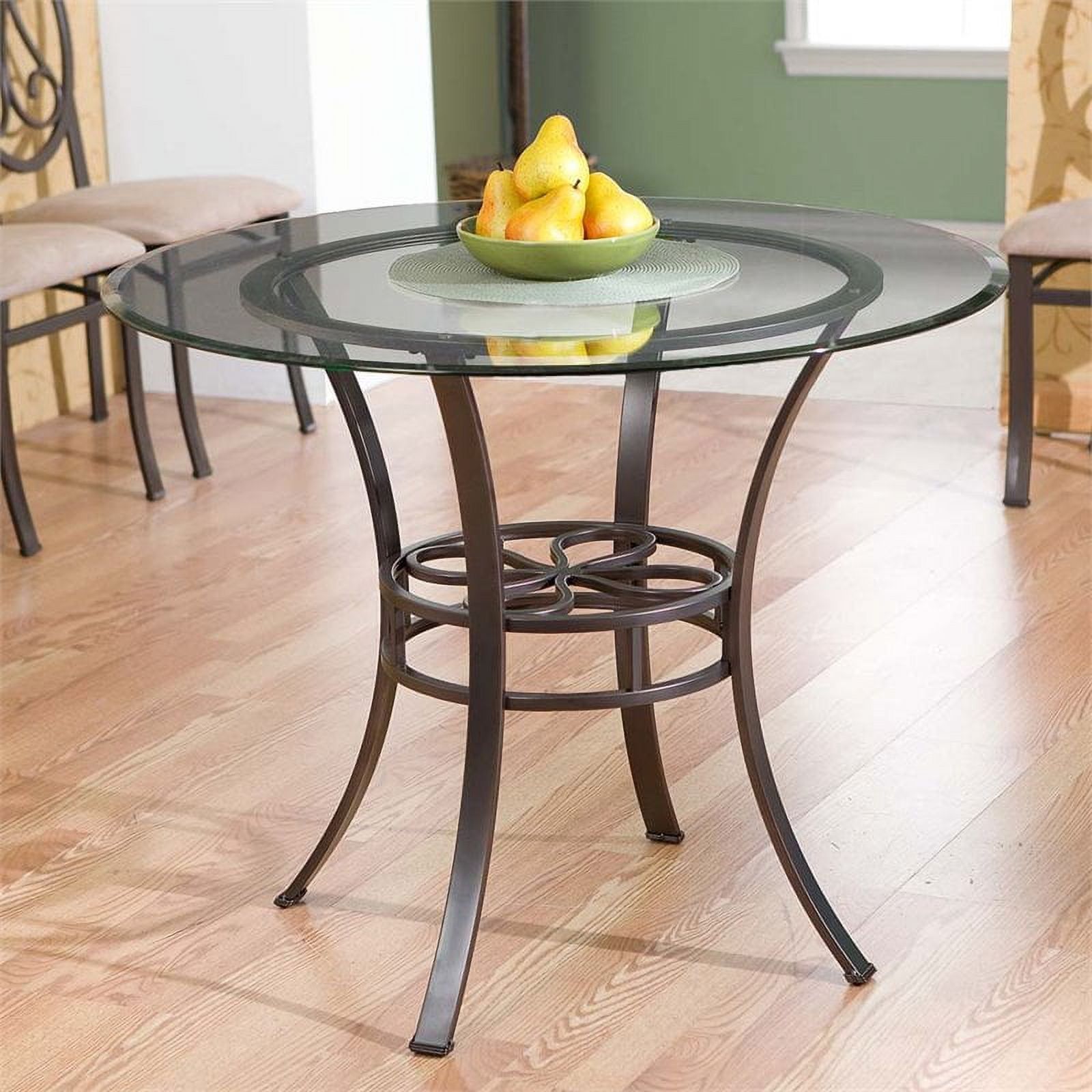 Transitional Dark Brown Metal and Glass Round Dining Table