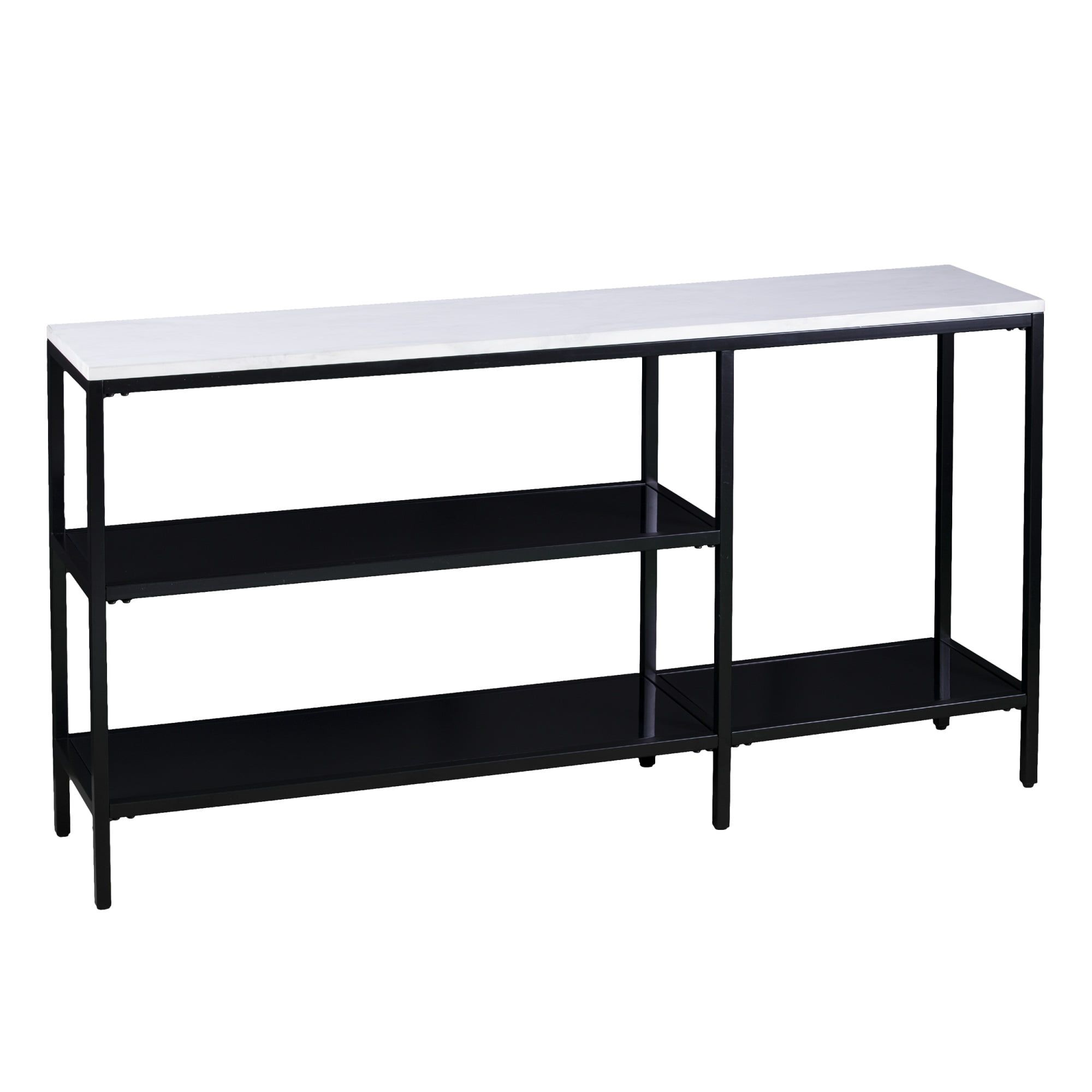 Black and White Faux Marble Console Table with Storage