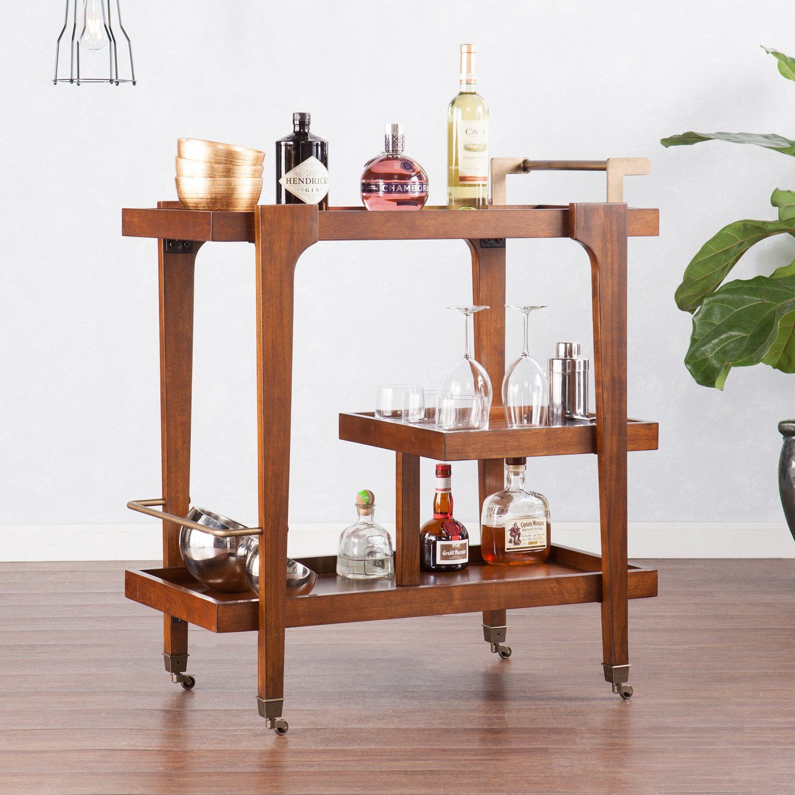 Southern Enterprises 37" Brown Zhori Mid-Century Rectangular Bar Cart