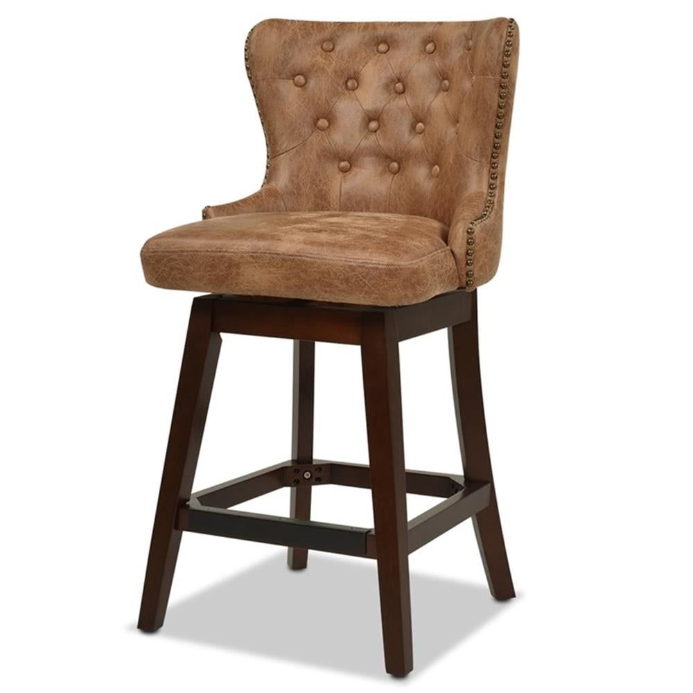 Holmes 360 Swivel High-Back Counter-Height Barstool in Tan Faux Leather