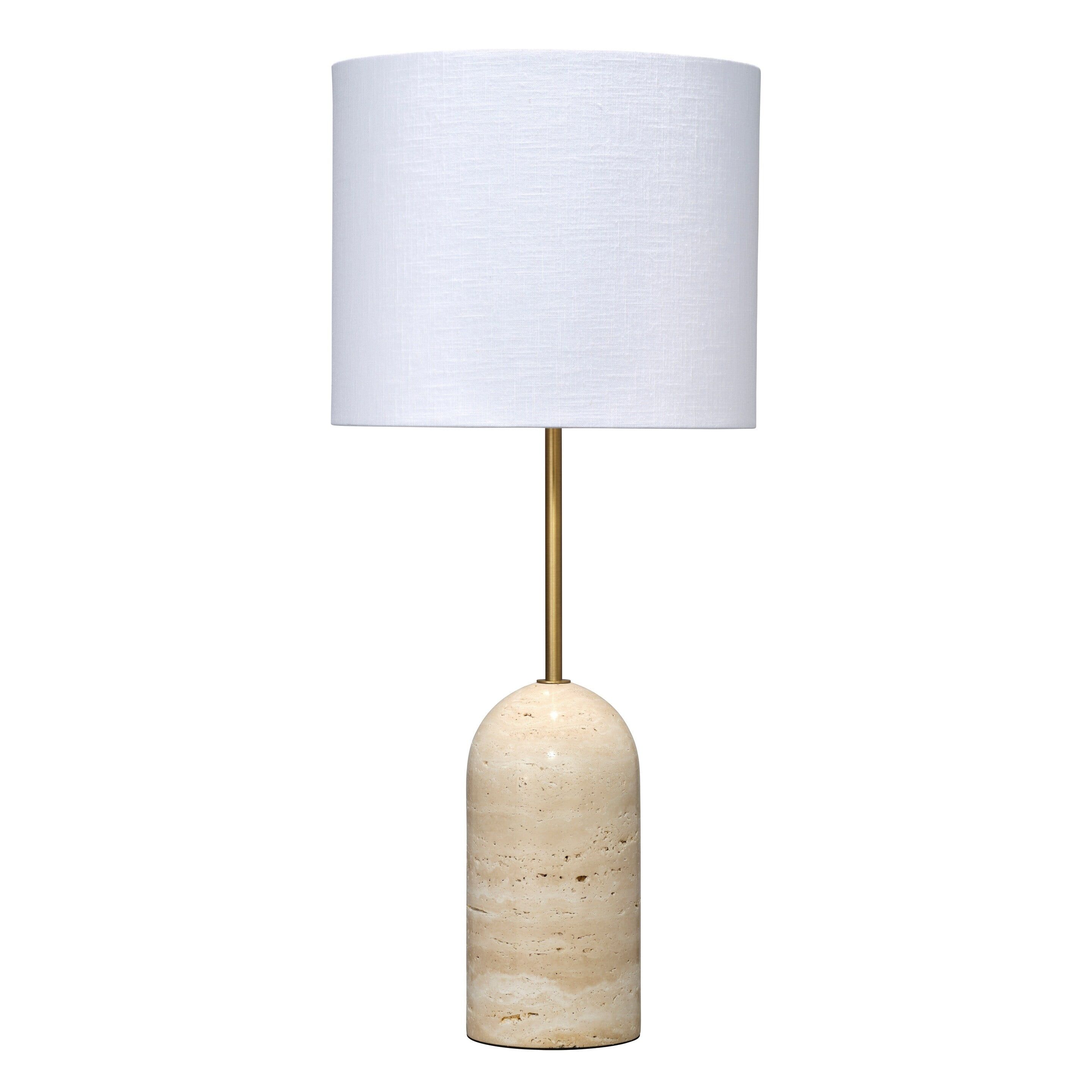 Handcrafted Travertine Table Lamp with White Linen Shade