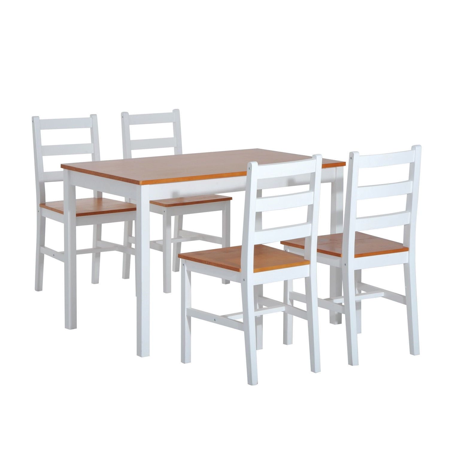 5-Piece Light Wood and White Pine Dining Set with Ladderback Chairs