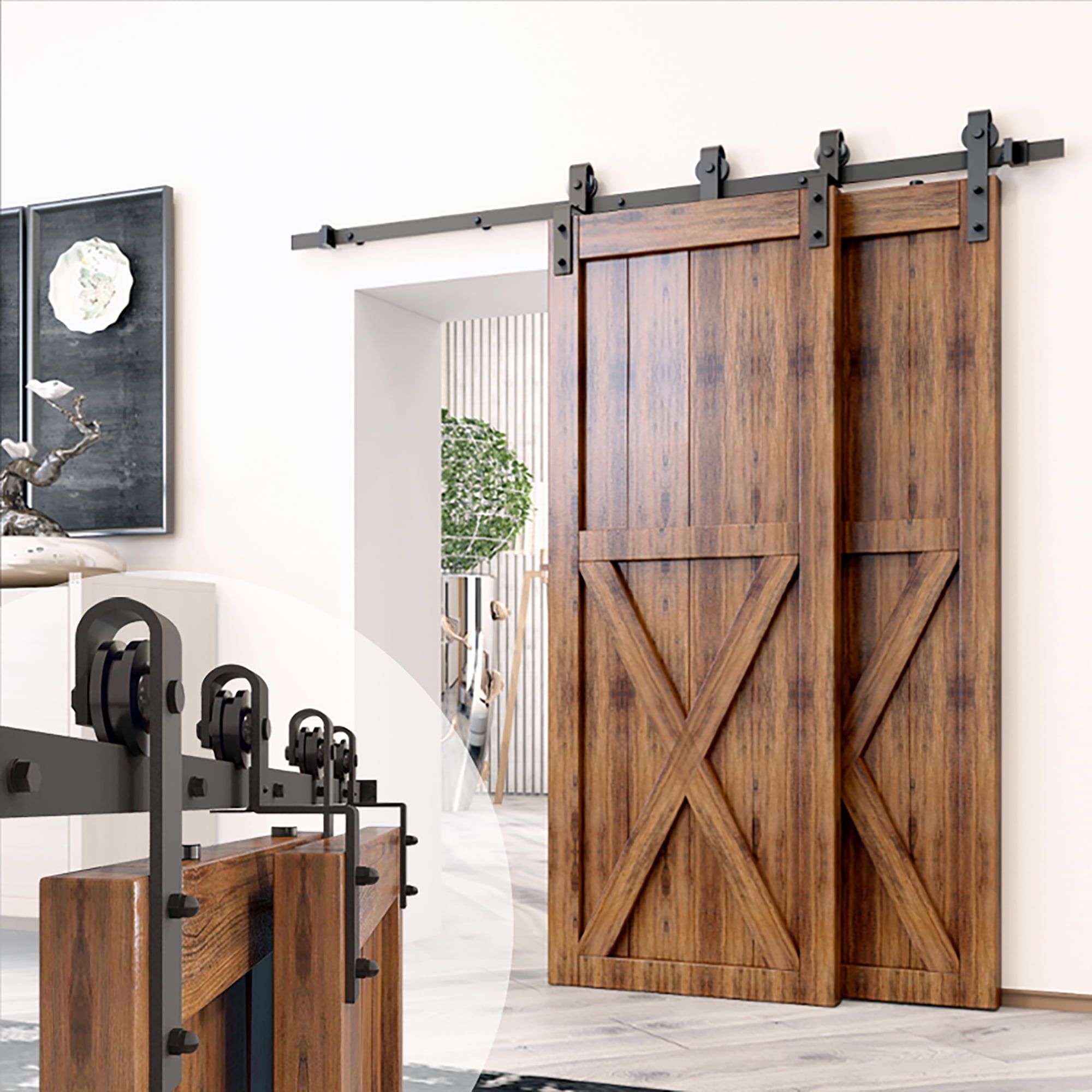 Rustic Black Double Bypass Sliding Barn Door Hardware Kit