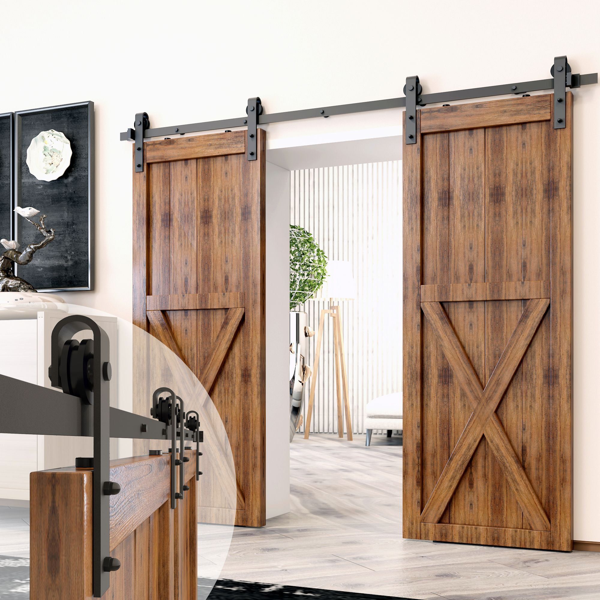 120-Inch Rustic Black Double Barn Door Hardware Kit