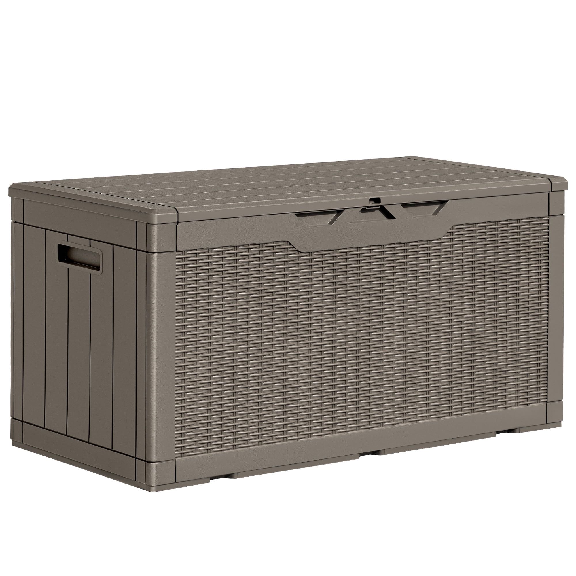 Brown Lockable Plastic 100 Gallon Outdoor Deck Box