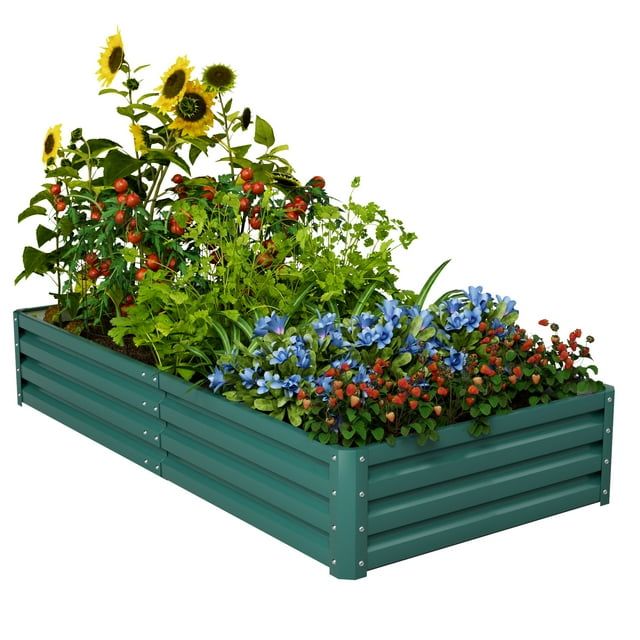 Green Galvanized Steel Raised Garden Bed Planter Box, 6 x 3 ft