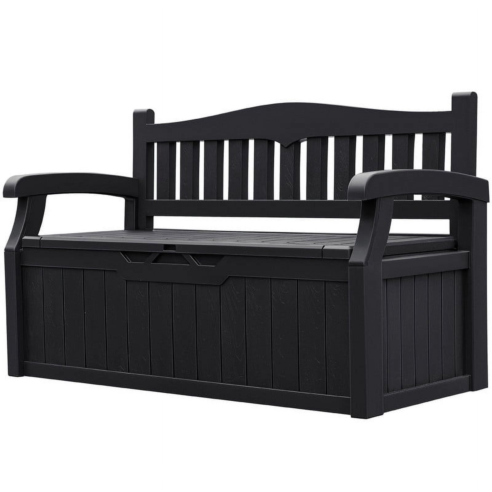 Black 80 Gallon Resin Outdoor Storage Bench with Armrests