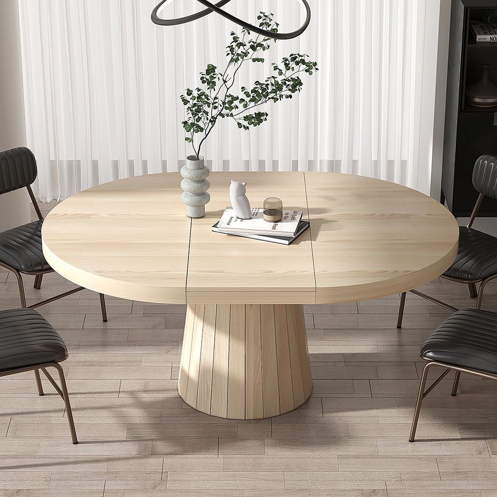 Whitewash Solid Wood Extendable Round Dining Table for 6