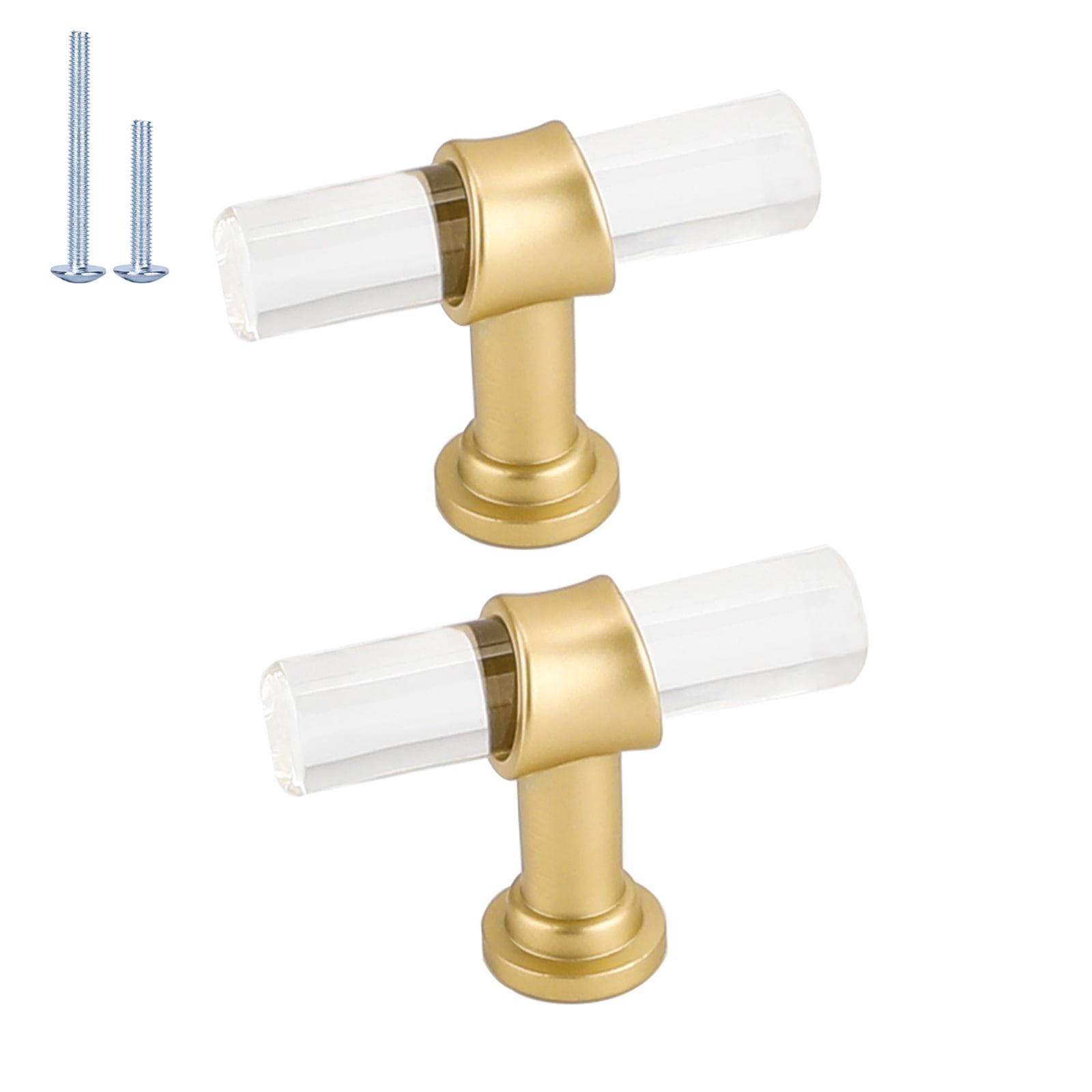 10-Pack Clear Acrylic and Brushed Brass T-Bar Drawer Knobs