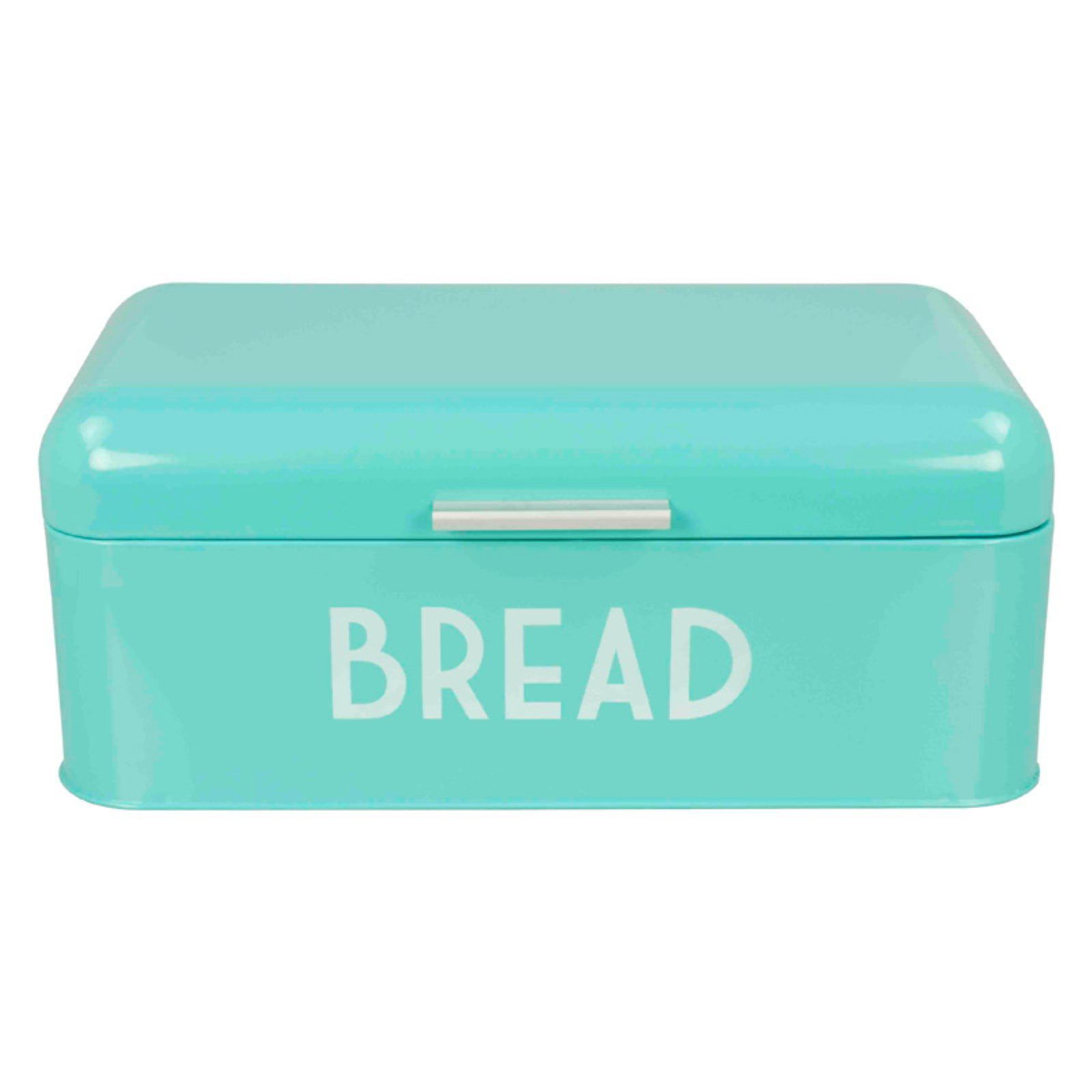 Retro Blue Powder Coated Steel Bread Box with Handle