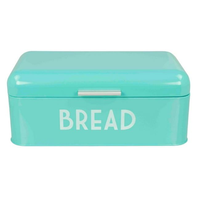 Retro Blue Powder Coated Steel Bread Box with Handle