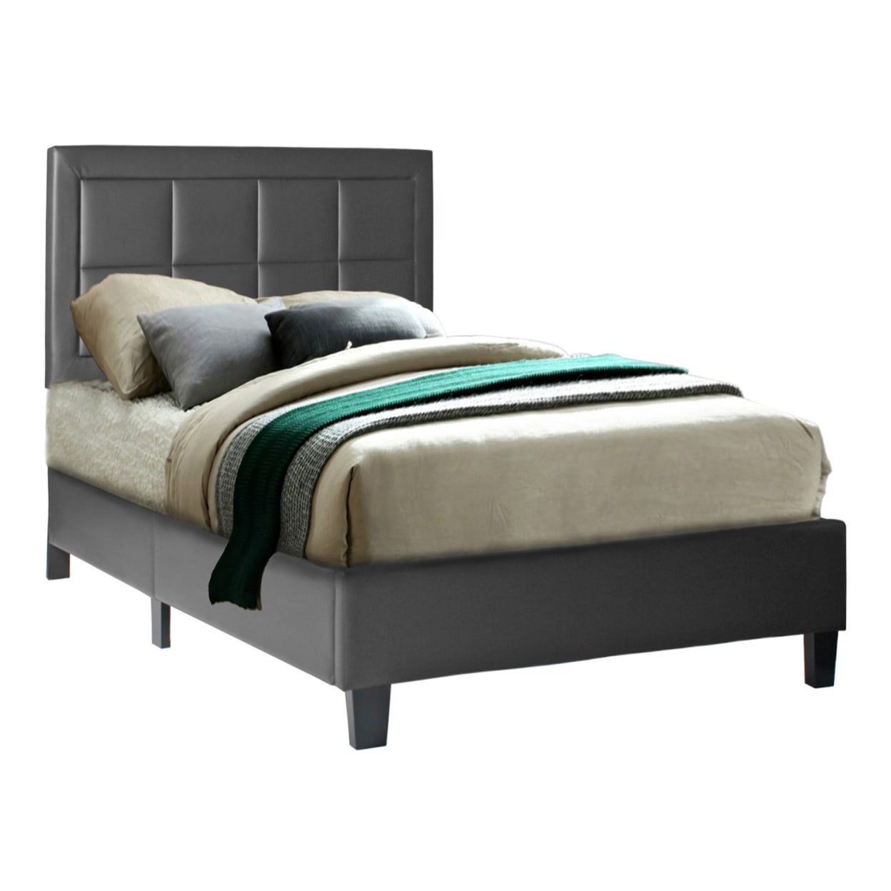 Chic Luxe Black Faux Leather Twin Platform Bed with Tufted Headboard