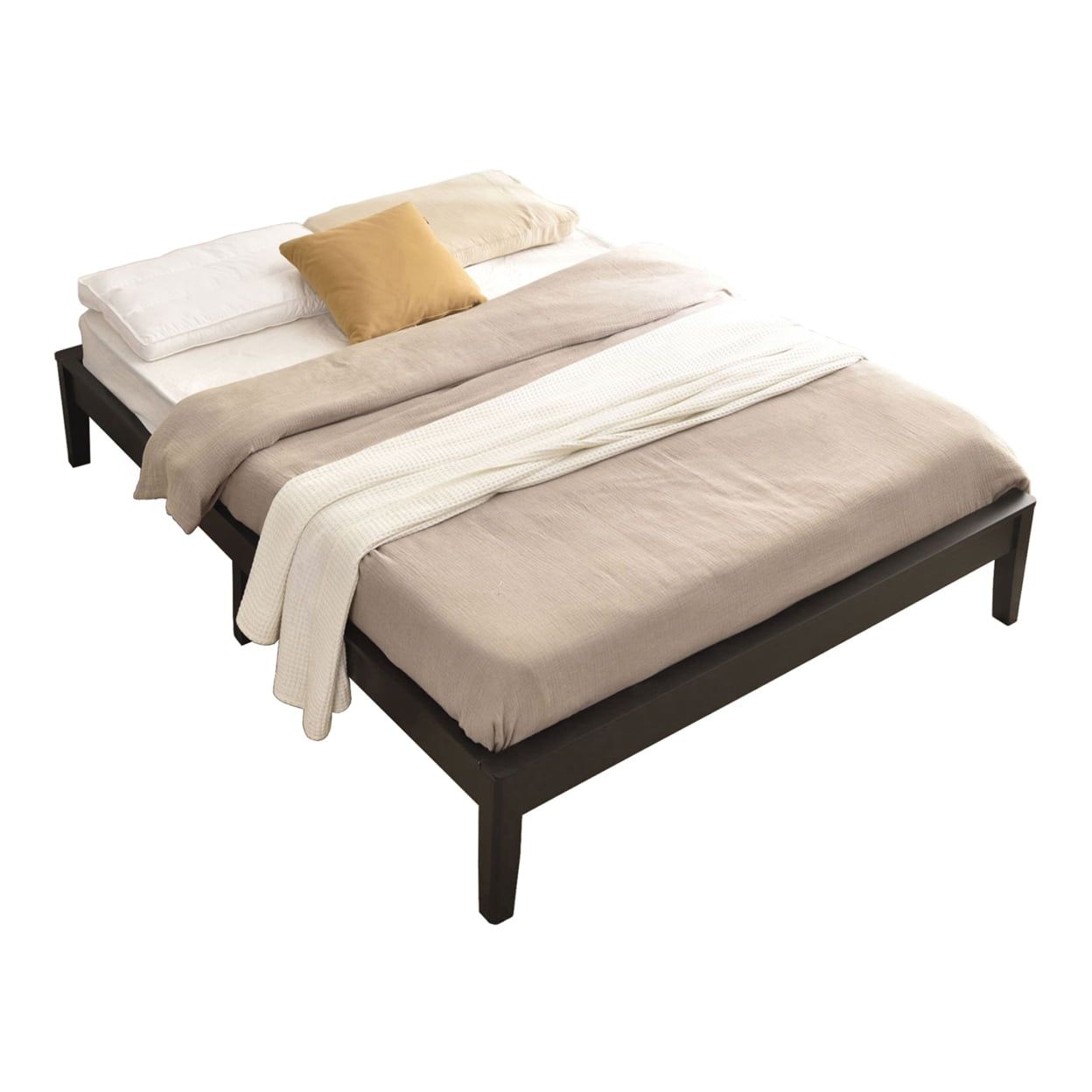 Stella Sleek Black Solid Pine Queen Platform Bed Frame