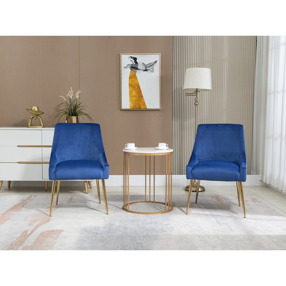 Blue Velvet Upholstered Wing Back Parsons Chairs with Gold Metal Legs, Set of 2