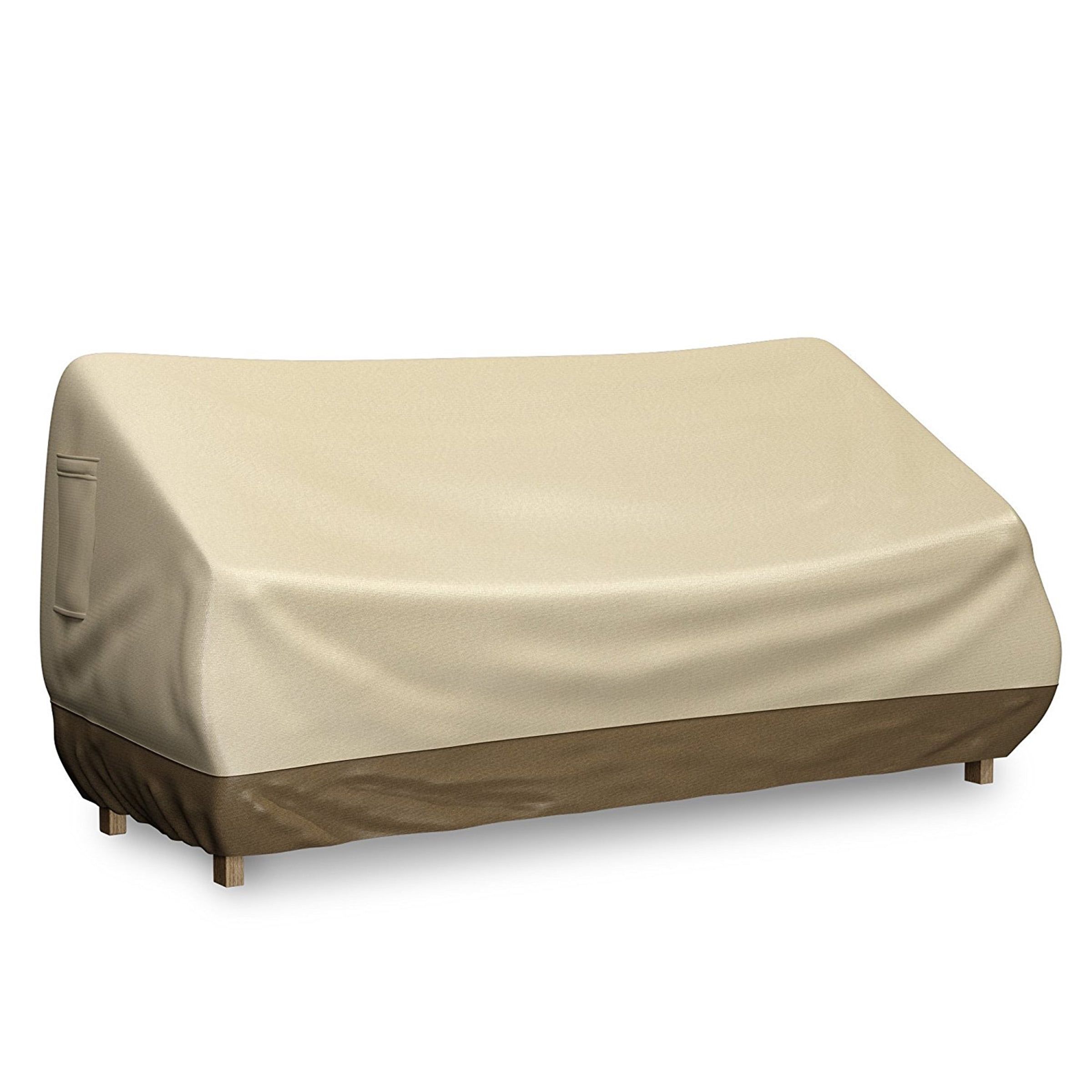 Tan and Brown Water-Resistant Outdoor Sofa Cover with Elastic Hem