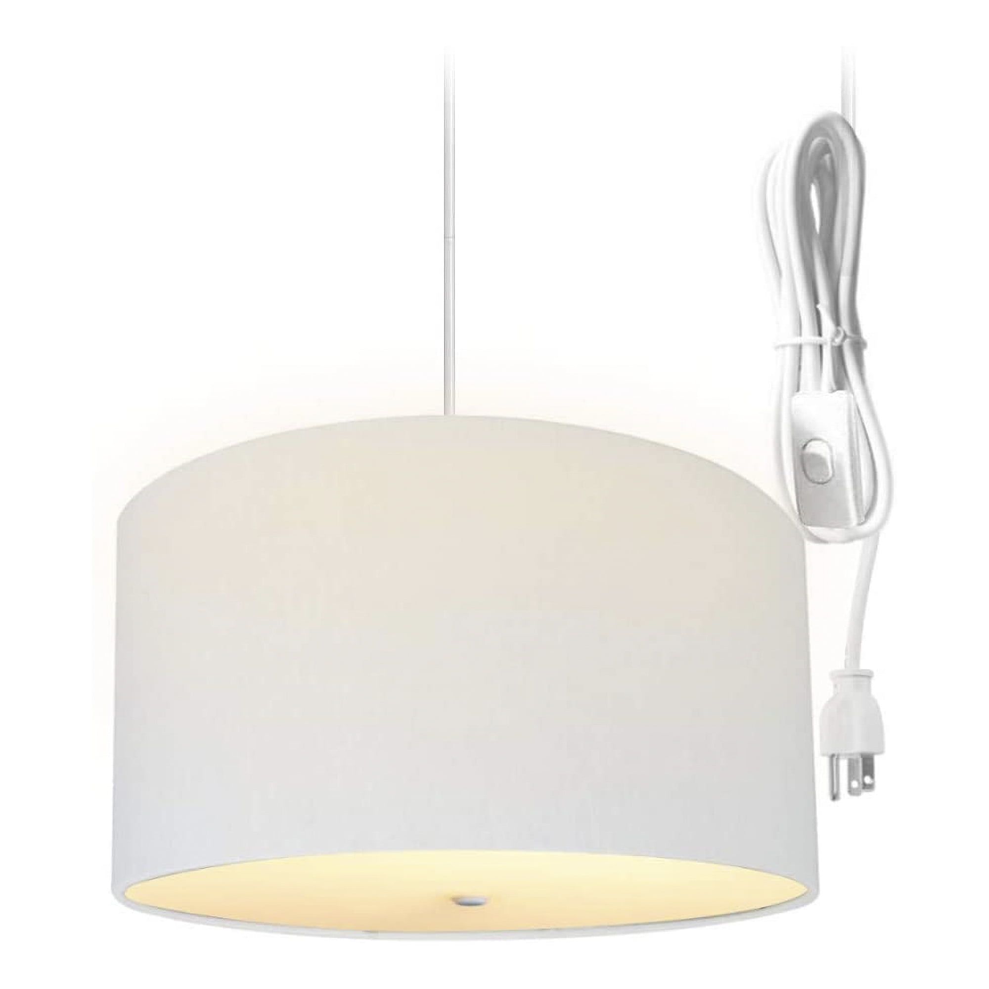 Elegant 16'' White Linen Drum Pendant Light with Diffuser