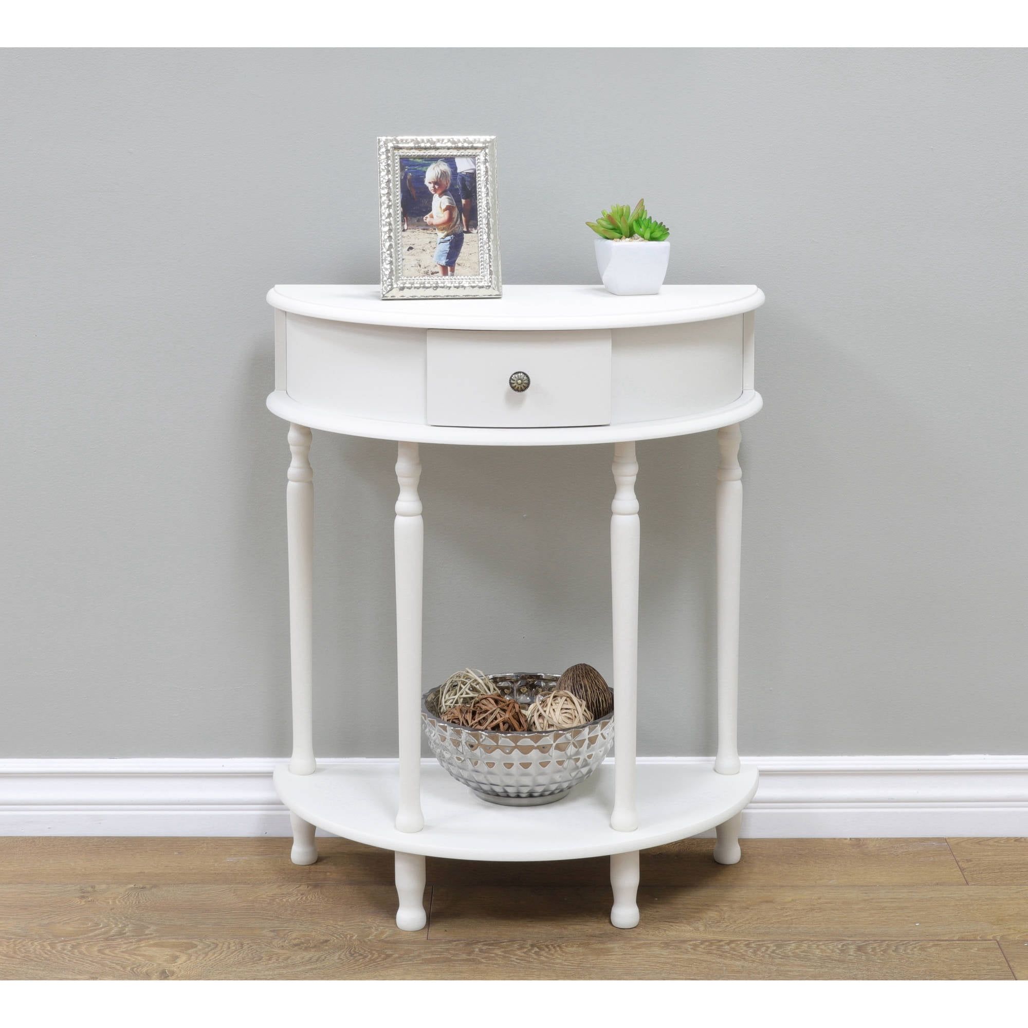 White Semicircle Wood Console Table with Storage