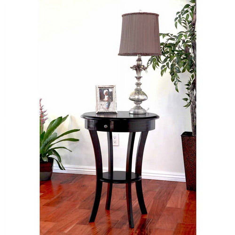 Espresso Wood Round End Table with Drawer and Shelf