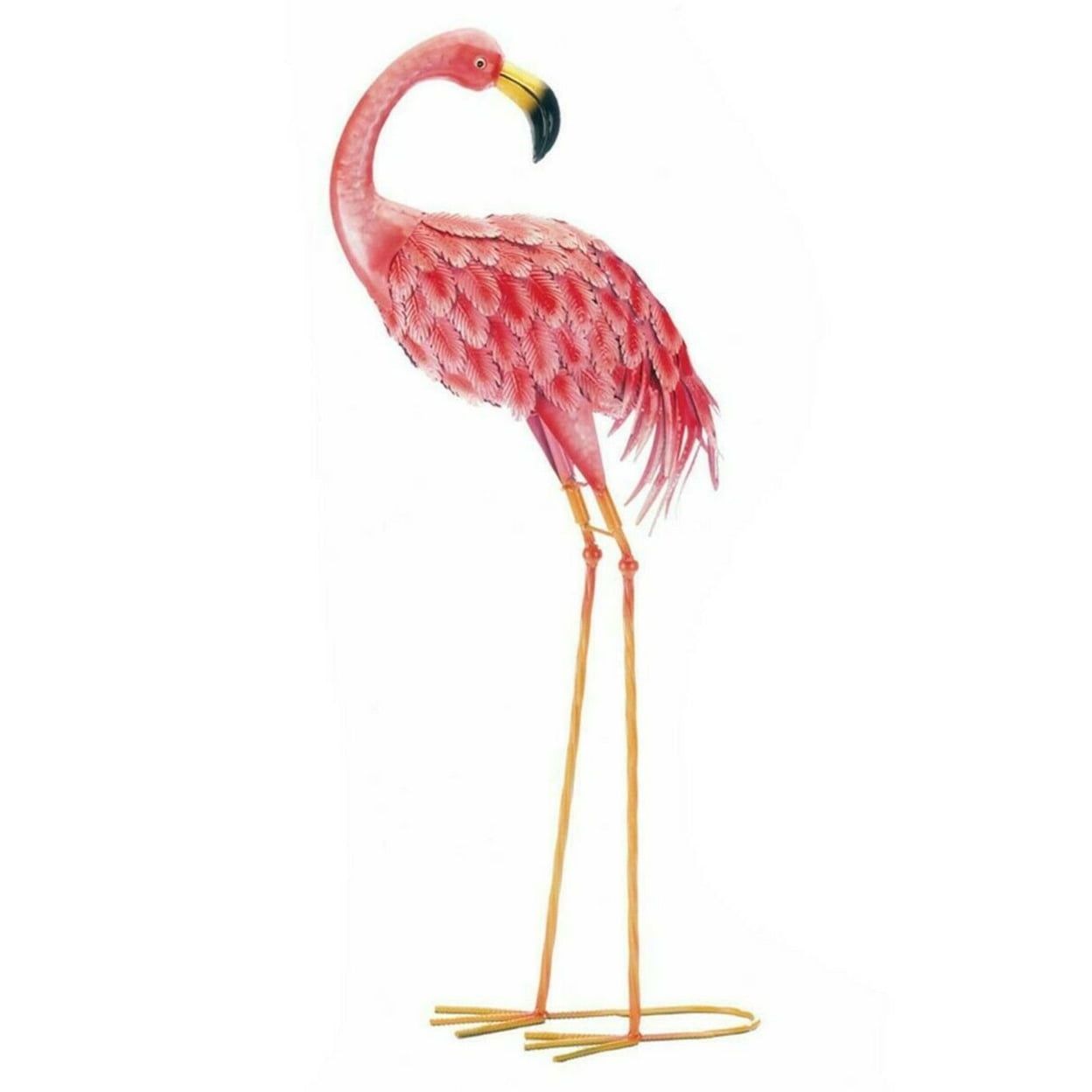 Bright Pink Iron Flamingo Yard Art Statue