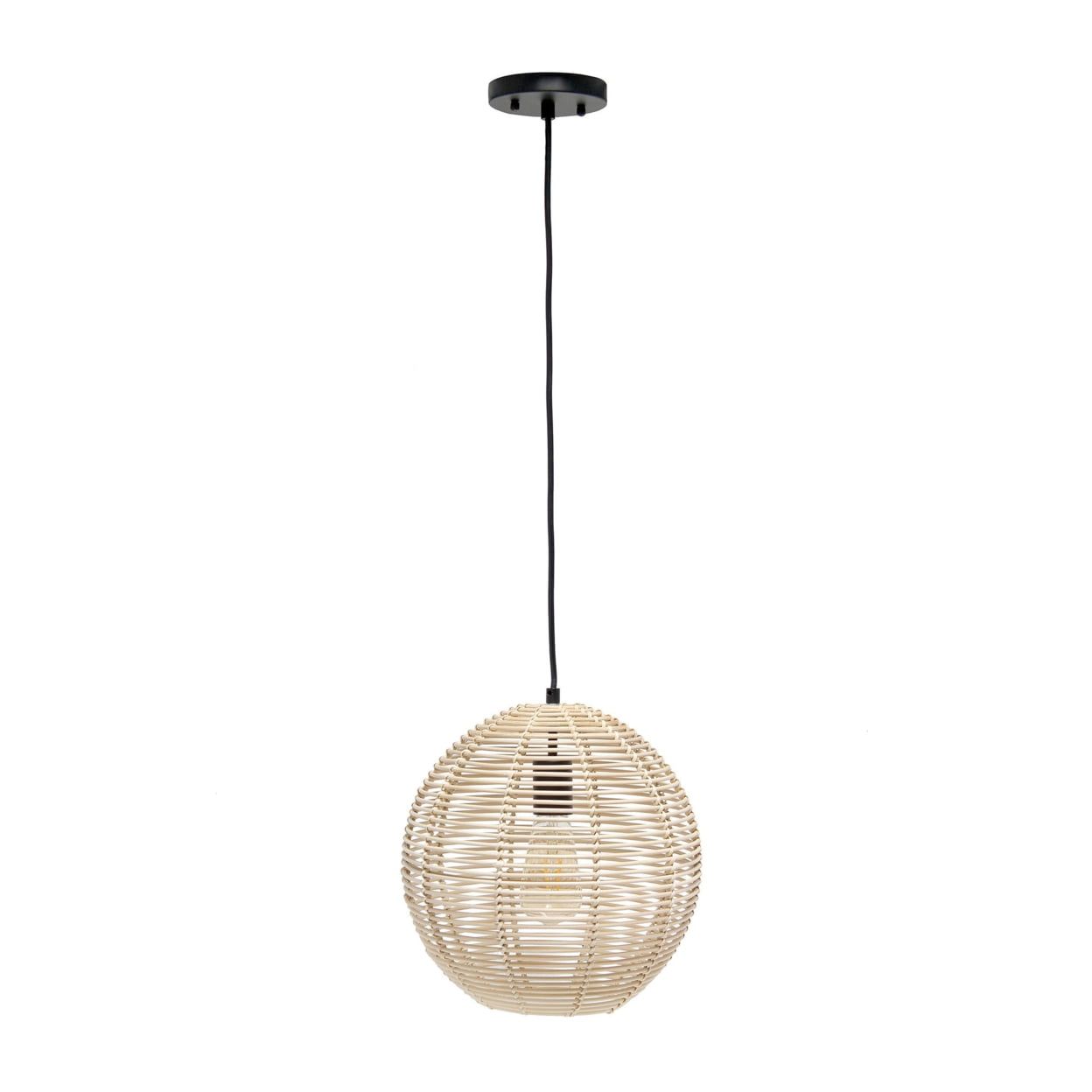 Natural Rattan Globe Pendant Ceiling Light with Brass Canopy