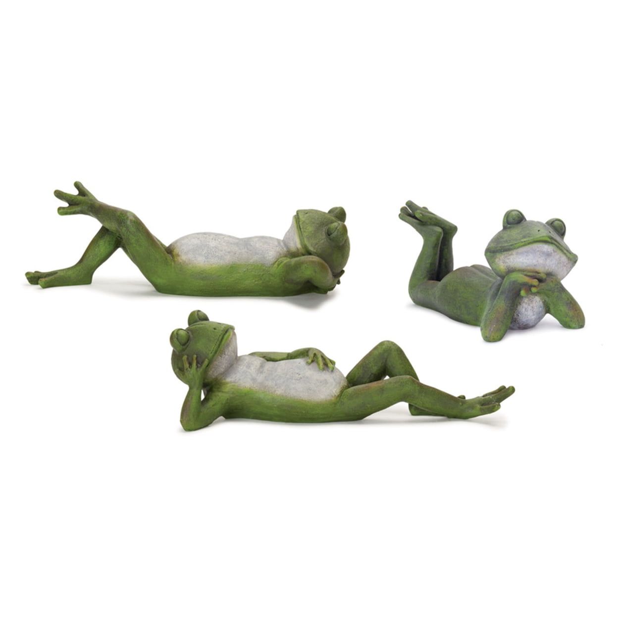 Whimsical Green and Gray Resin Frog Figurines Set