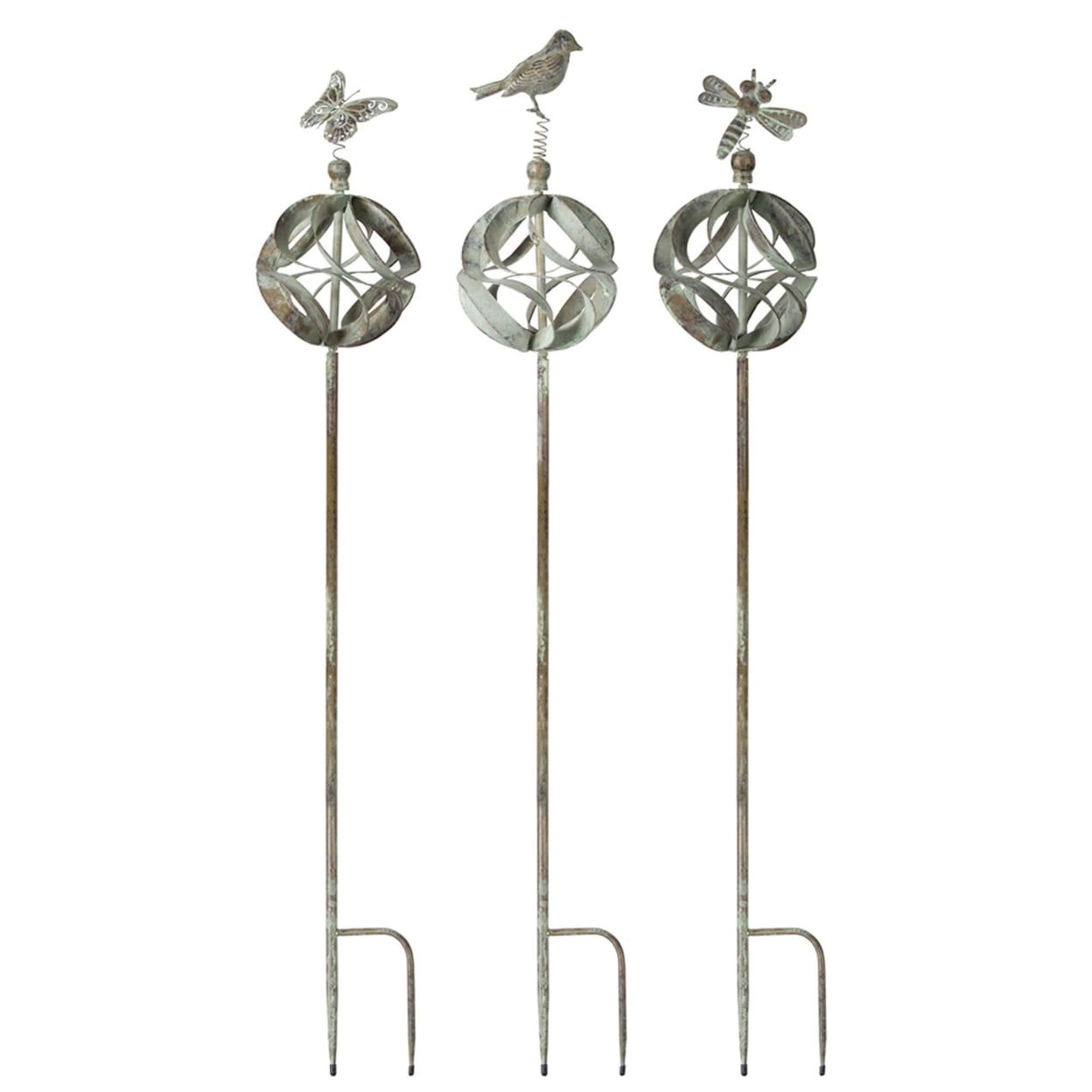 Rustic Green and Brown Iron Garden Stakes Set of 3