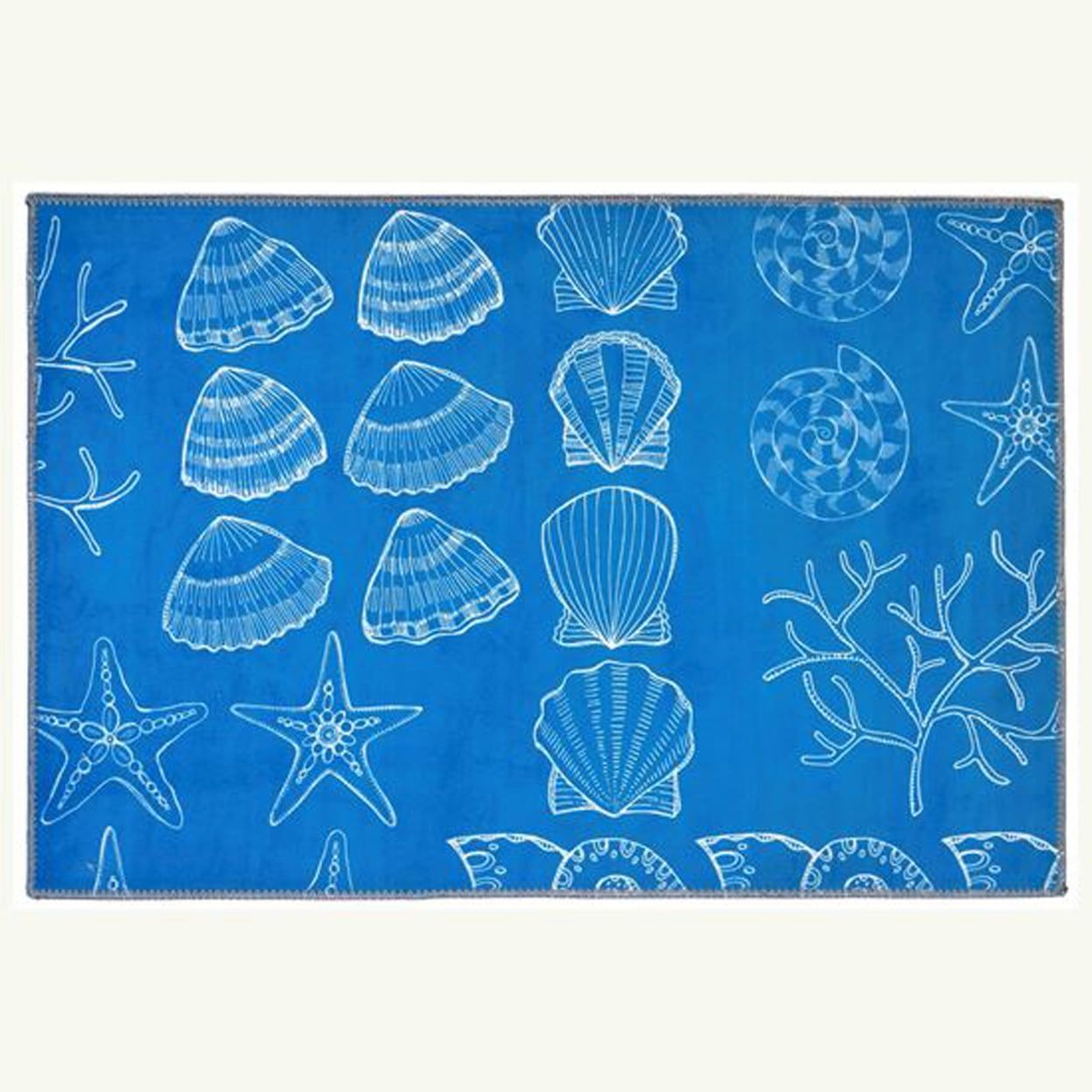 Turquoise Blue and White Seashell Polyester Indoor Rug 20" x 30"