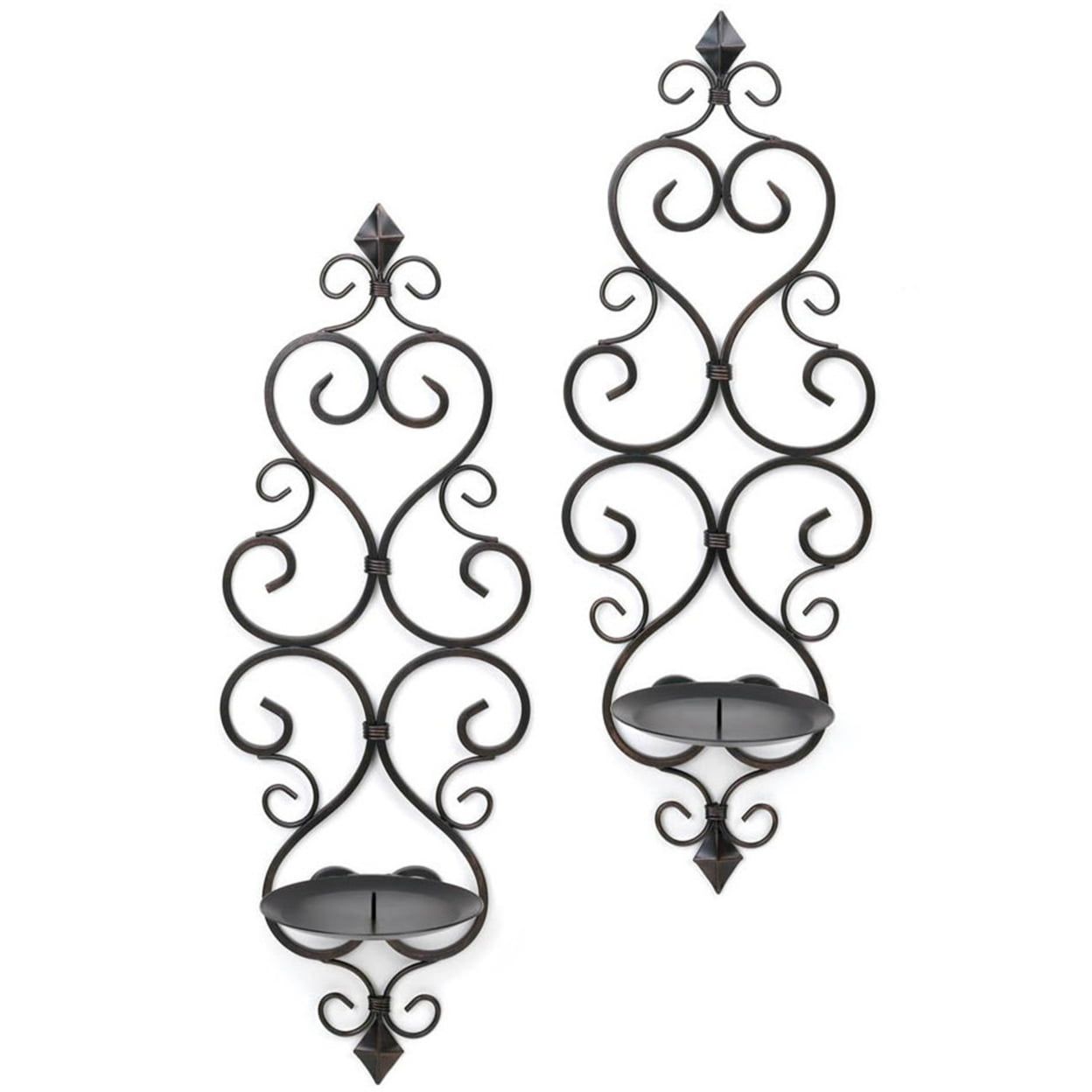 Chic French-Inspired Black Iron Wall Sconce Duo