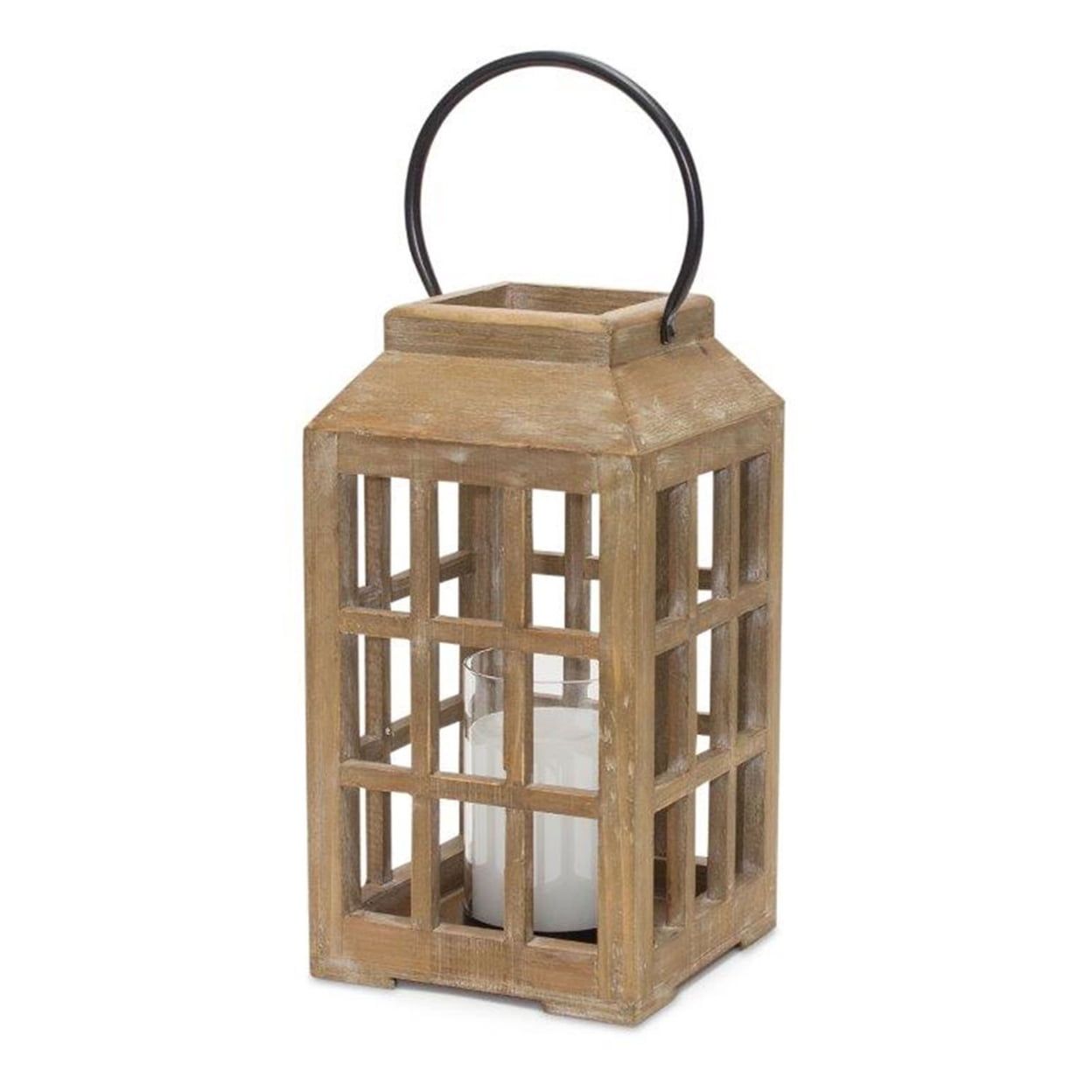 Rustic Brown Wood and Glass Hanging Lantern