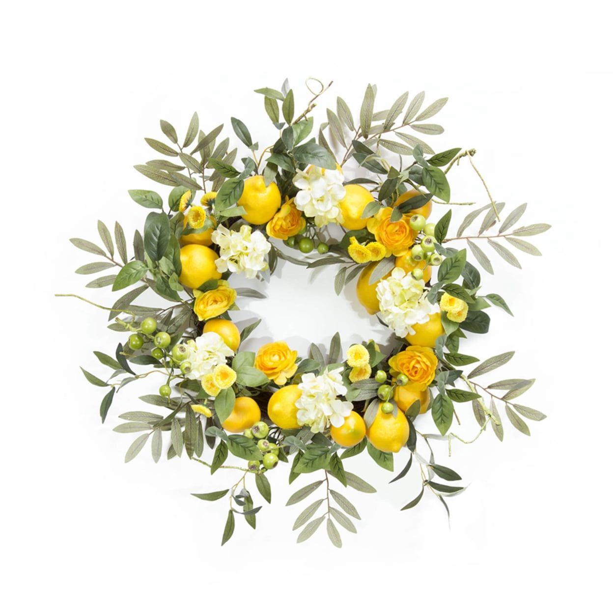 22" Yellow Lemon and White Floral Artificial Wreath