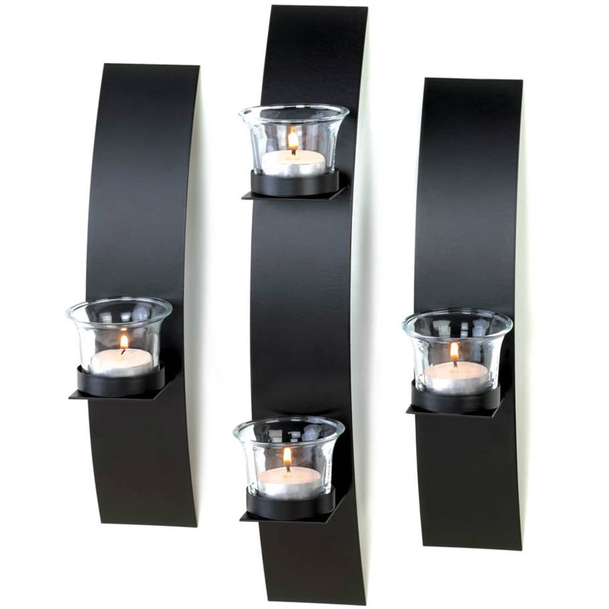 Modern Black Iron Candle Wall Sconce Trio Set