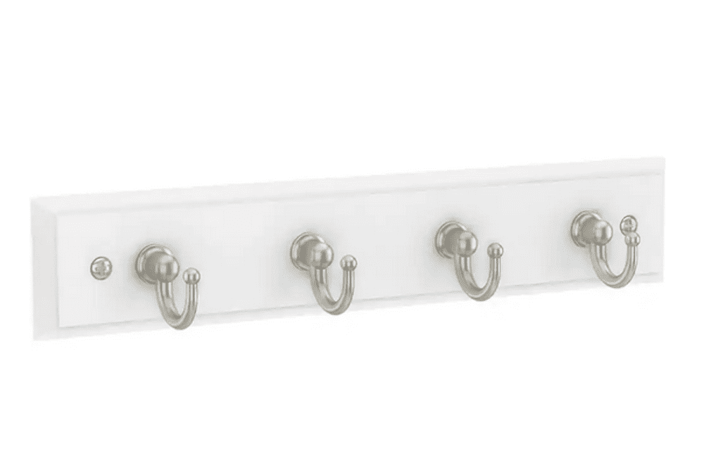 9" White and Nickel Wall-Mounted Key Rack with 4 Hooks