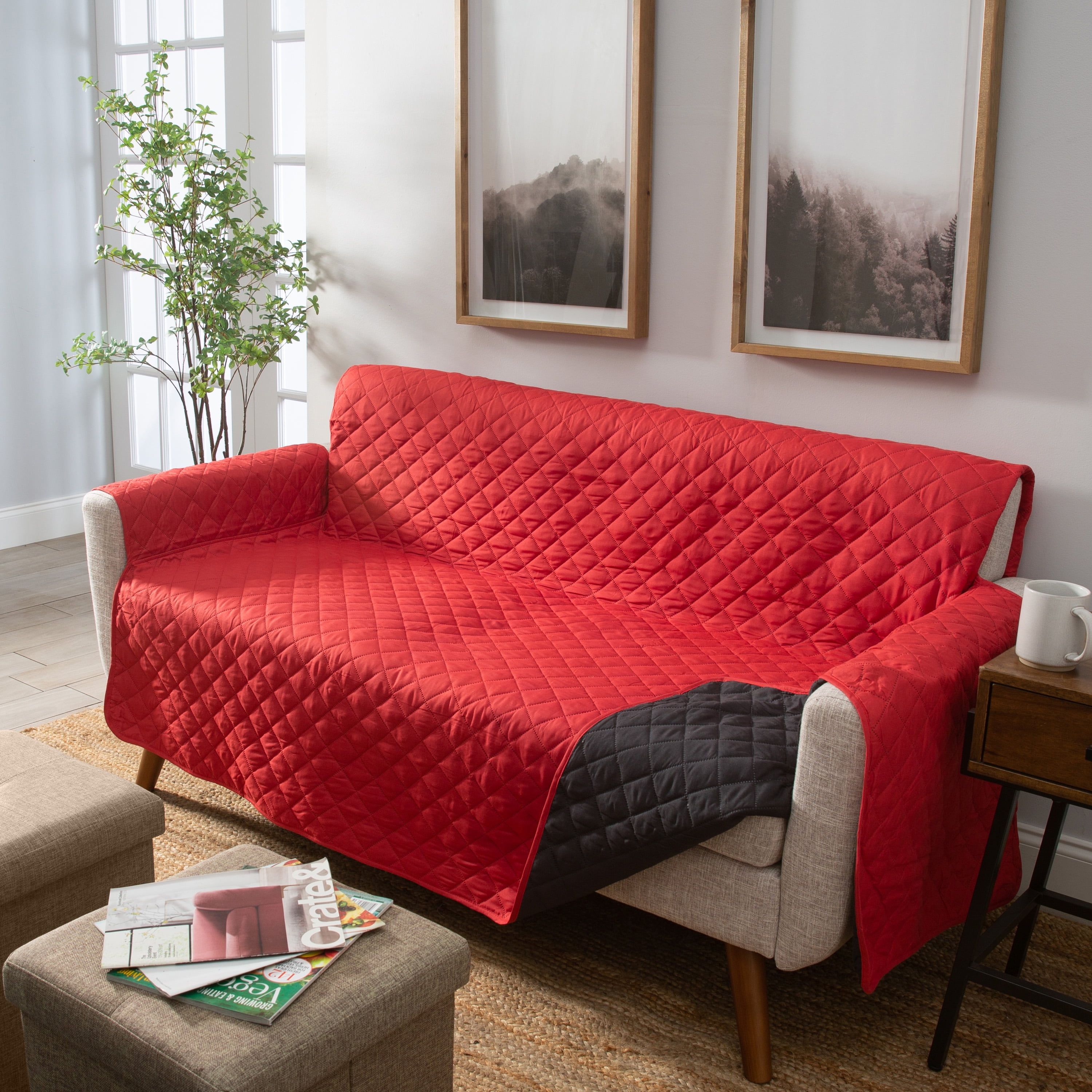 Reversible Burgundy and Black Quilted Sofa Protector