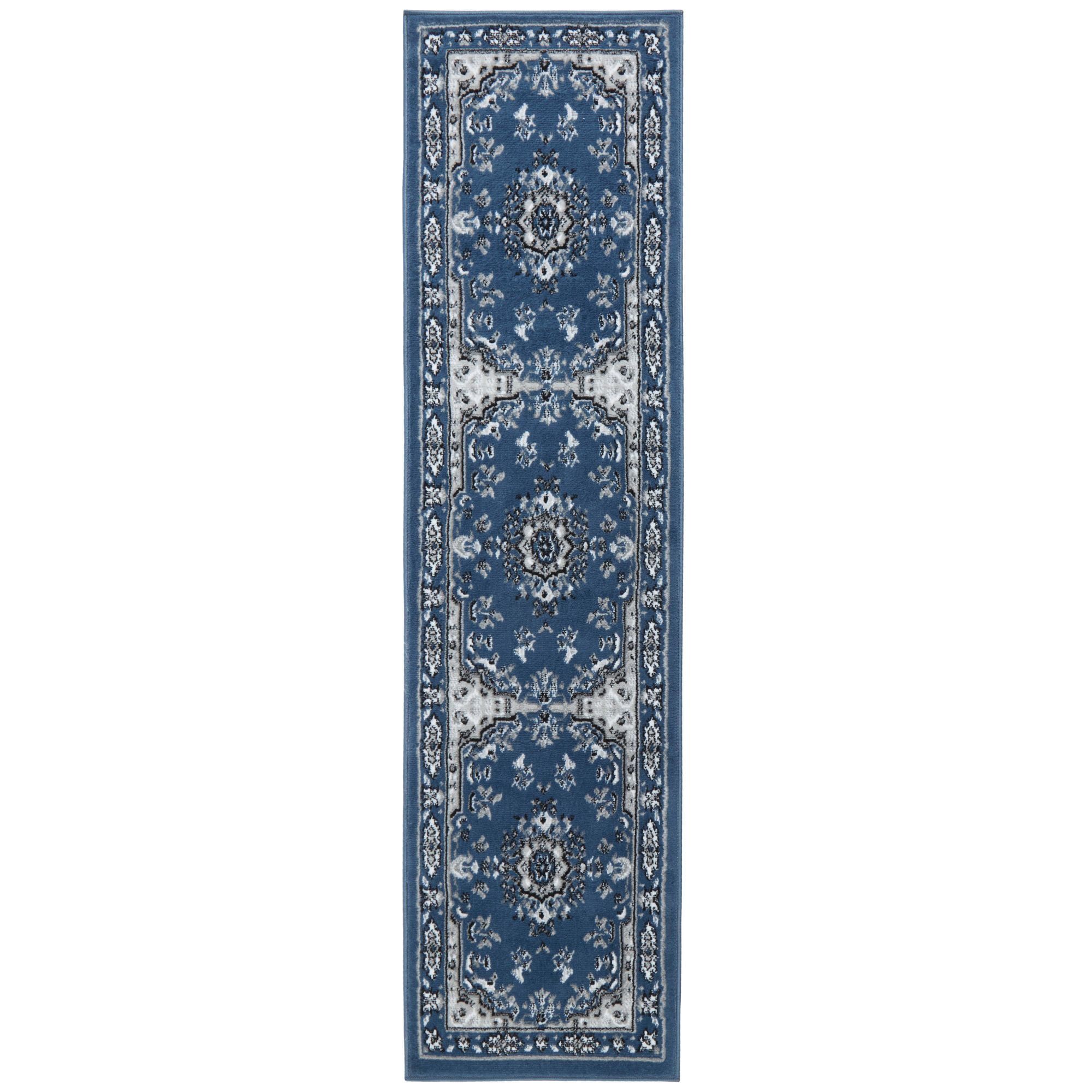 Midnight Blue Medallion Reversible Runner Rug