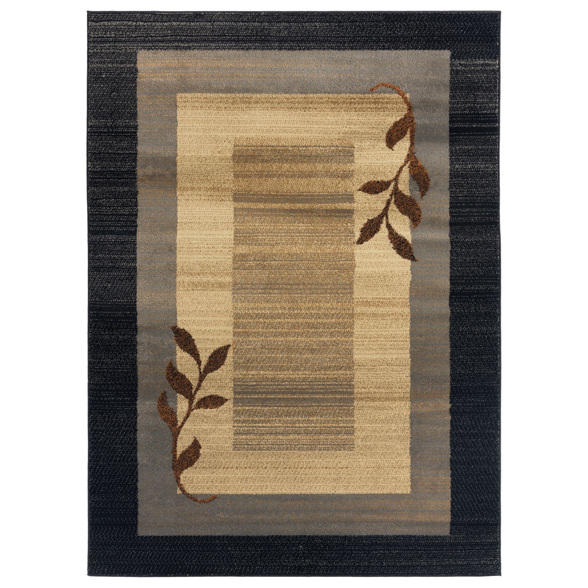 Modern Elegance Black and Blue Geometric Leaf Runner Rug, 22"x5"