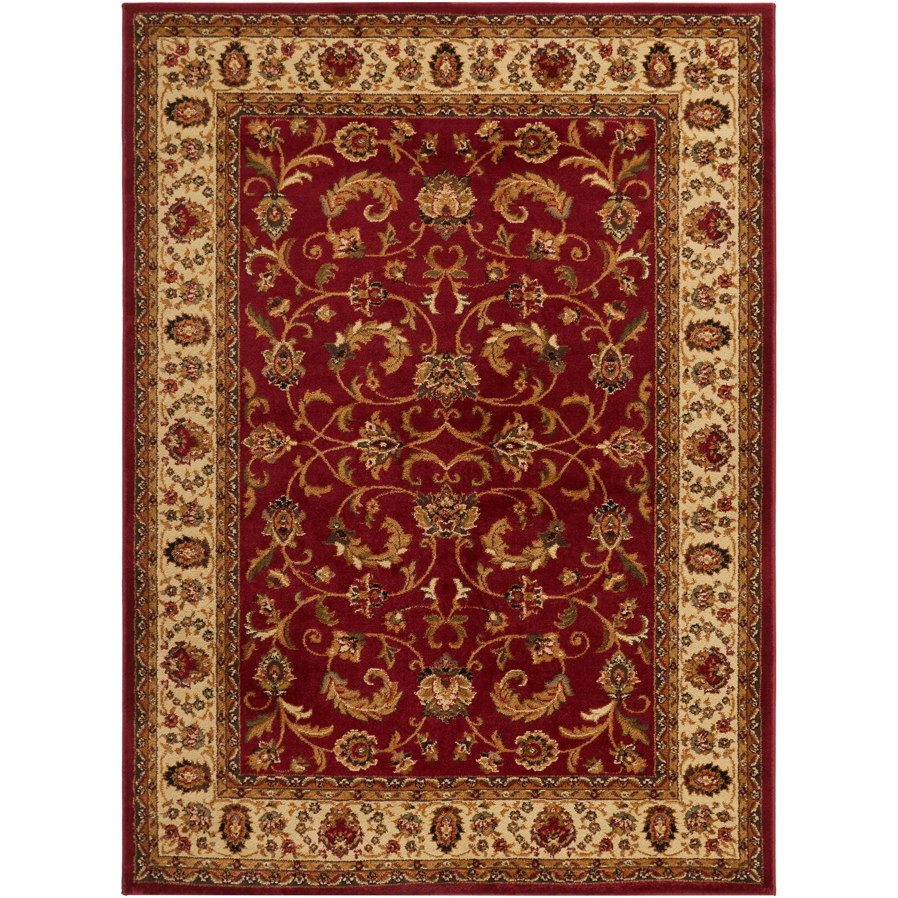 Royalty Red and Ivory Traditional Medallion 63" Synthetic Area Rug