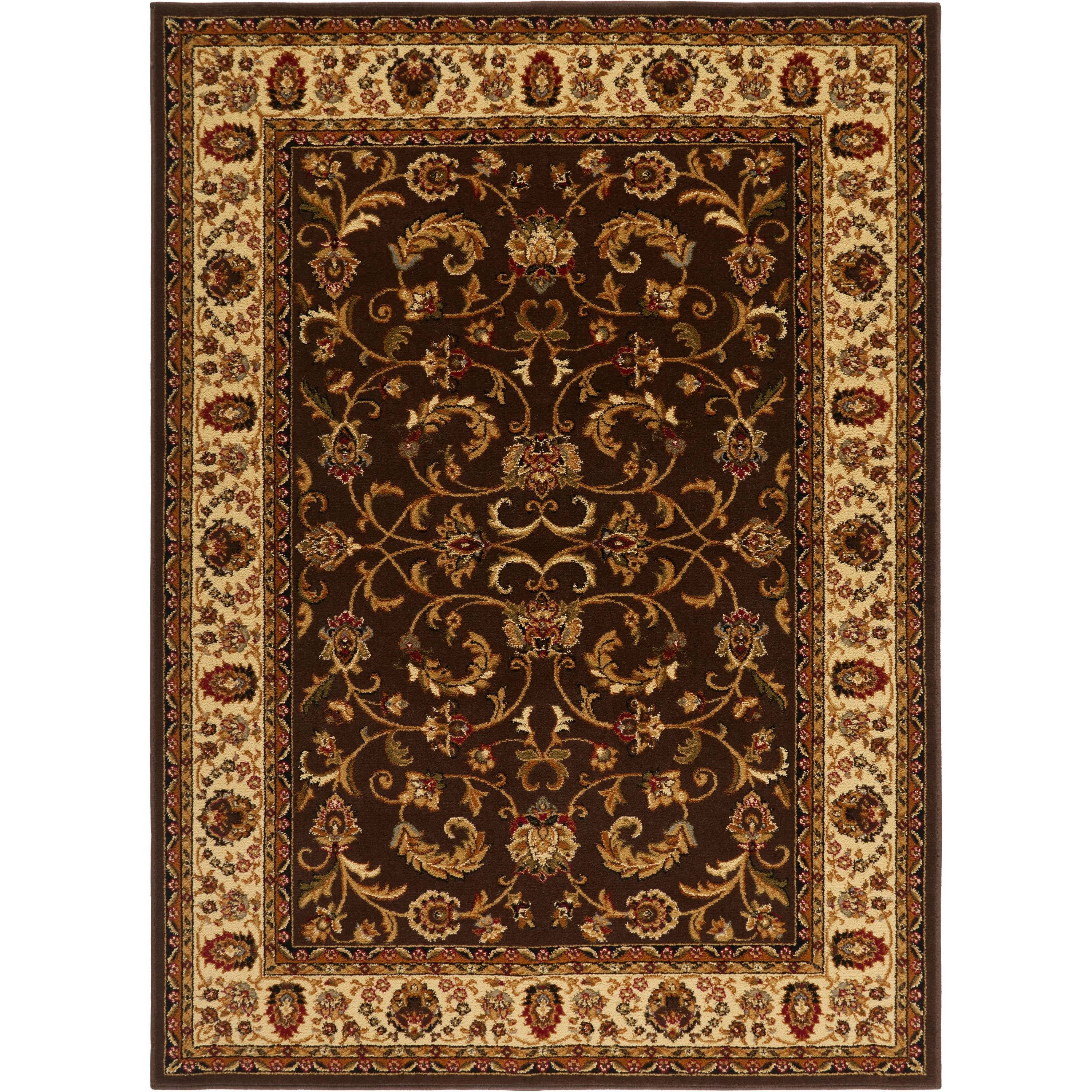 Elati Traditional Ornate Damask Brown/Ivory Area Rug, 5'2"x7'2"