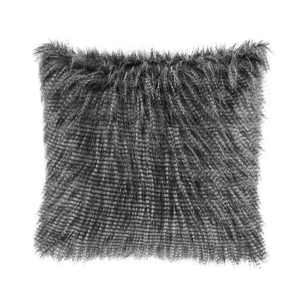 Black Faux Fur 20" Square Throw Pillow