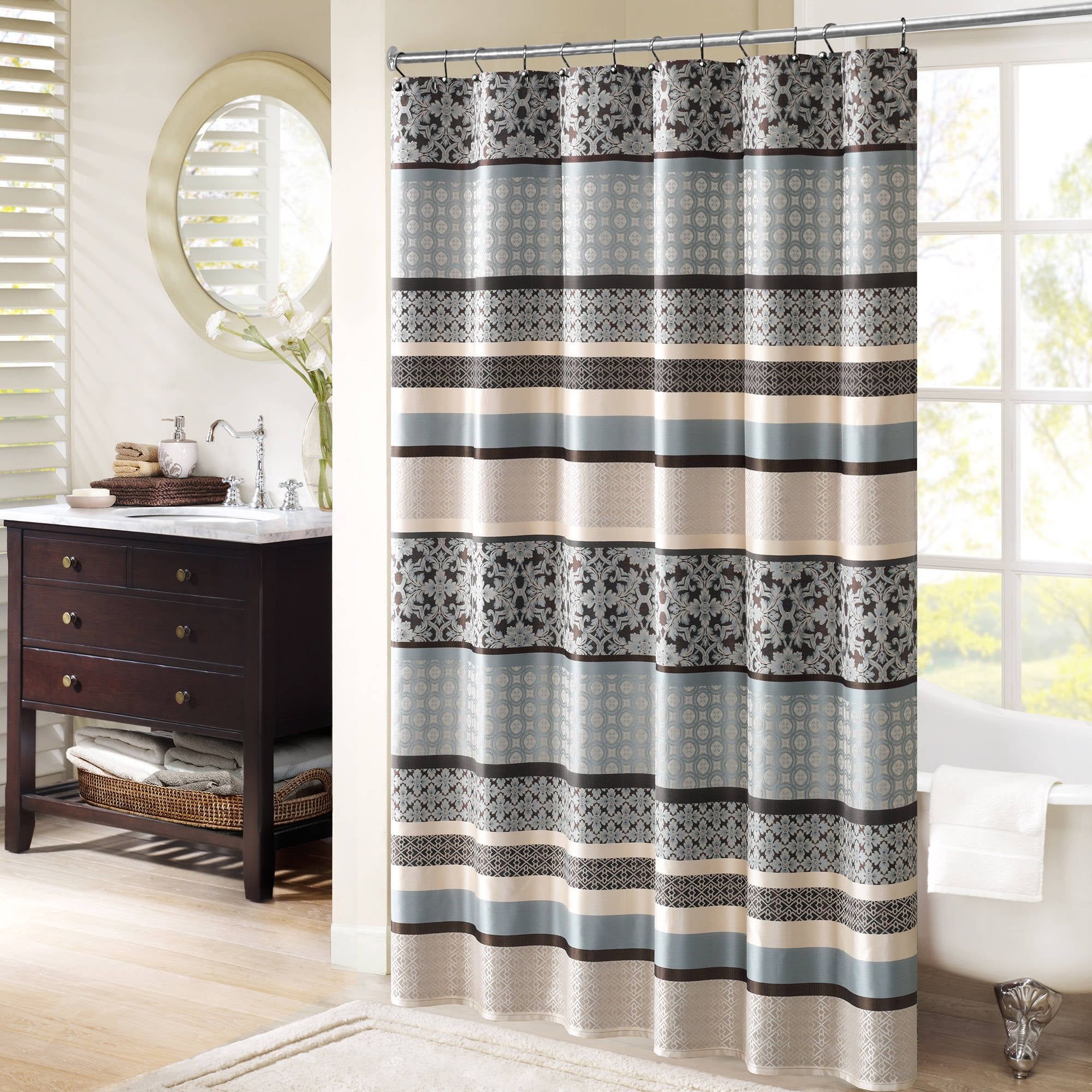 Princeton Multicolor Geometric Floral Jacquard Shower Curtain