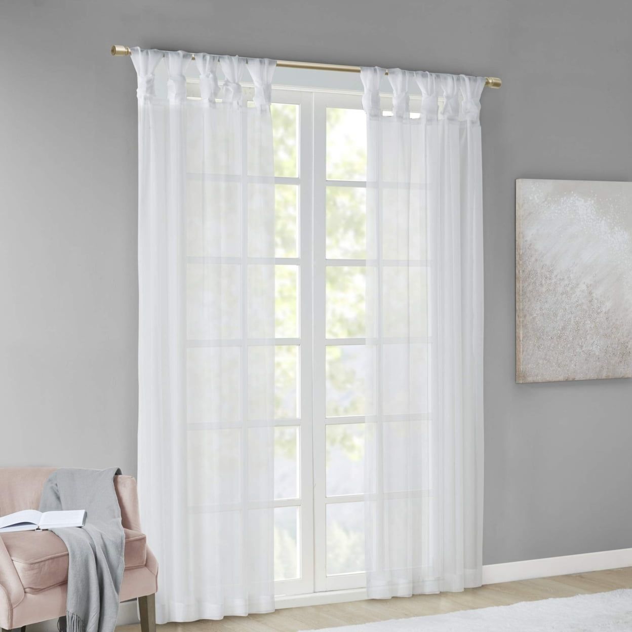 White 63" Sheer Polyester Tab Top Window Curtains